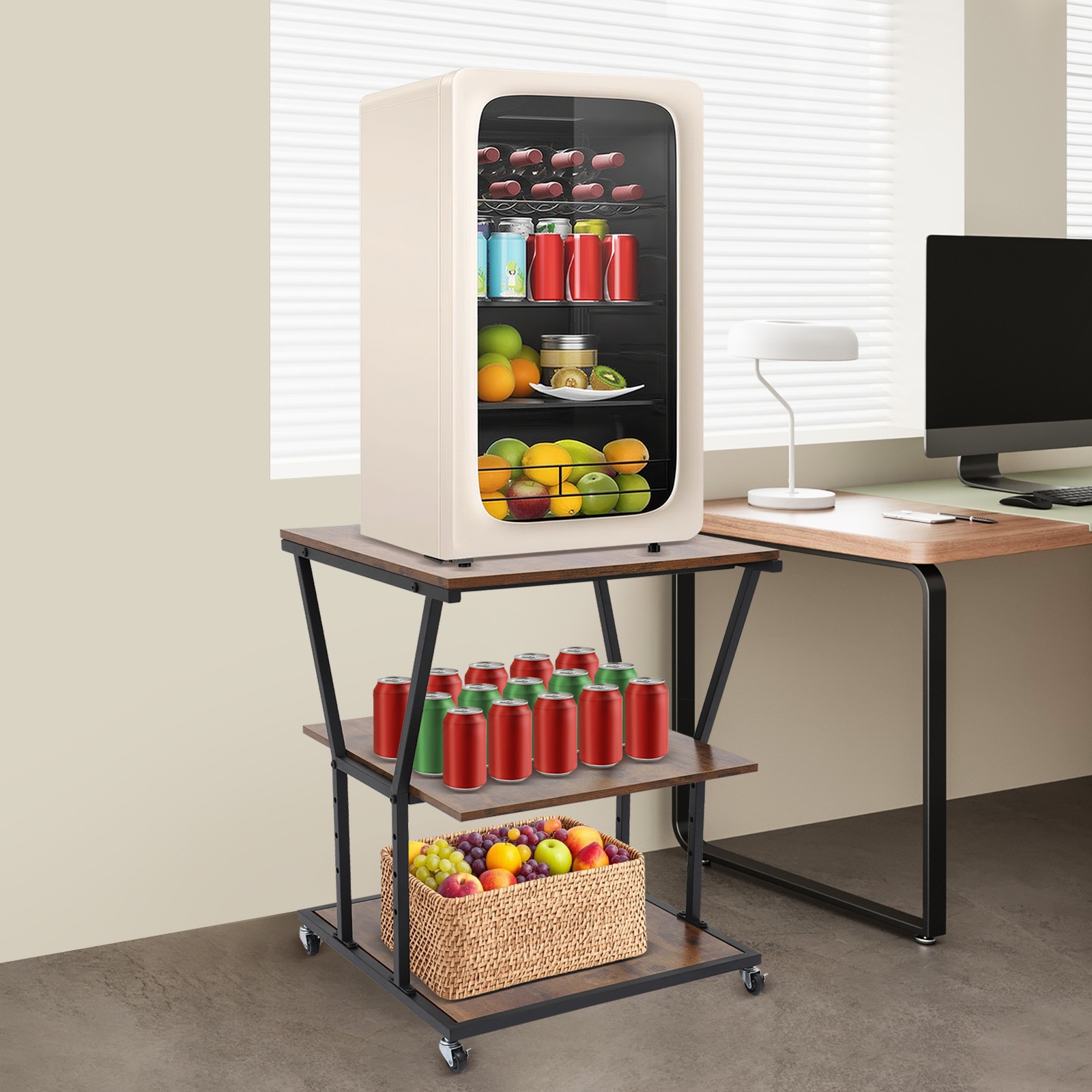 3-Tier Printer Stand with Adjustable Shelves & Wheels for Home/Office