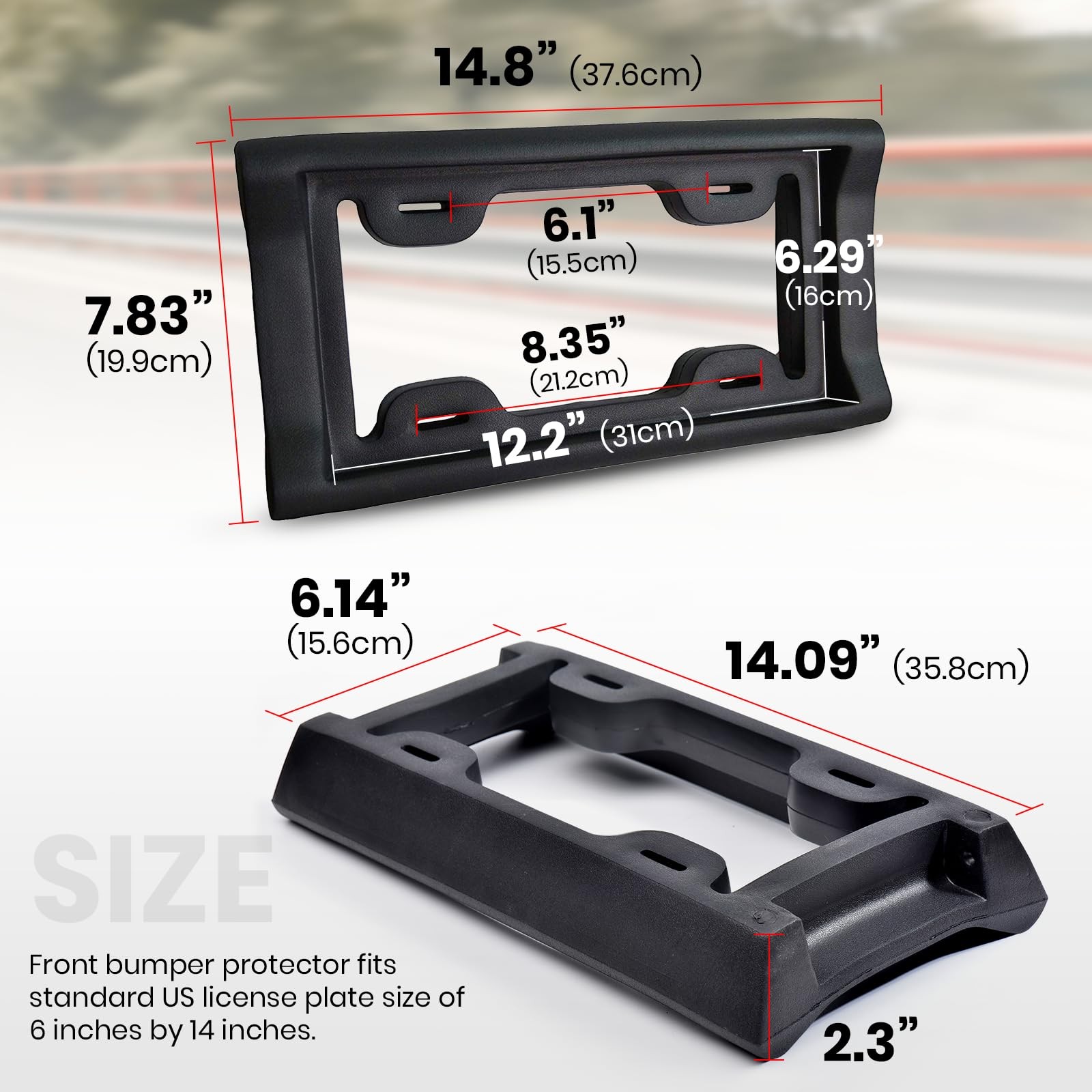 "AR-PRO 2.3"" Thick Rubber Front License Plate Bumper Guard"