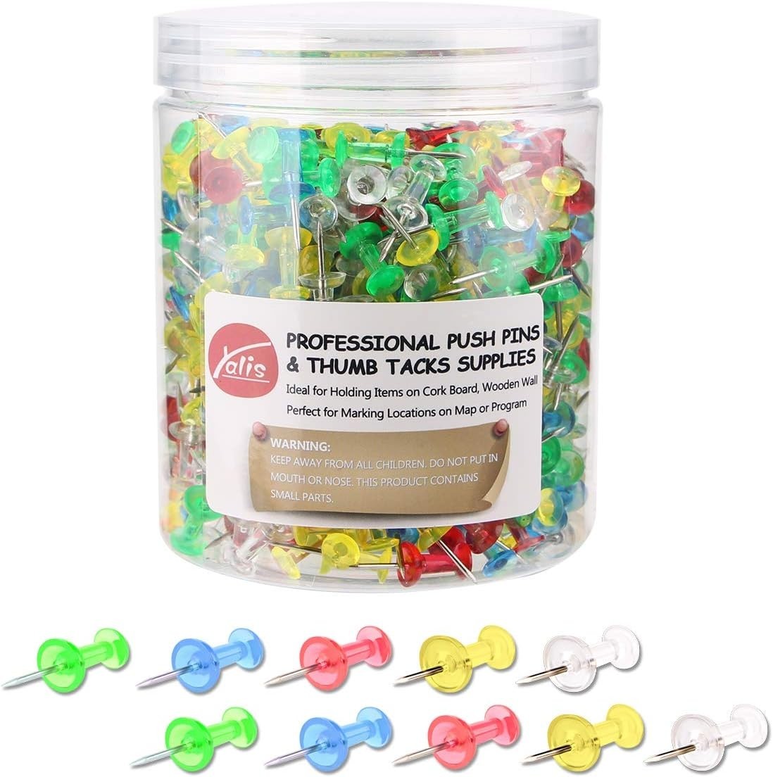 Push Pins 600 Count Clear Multicolored