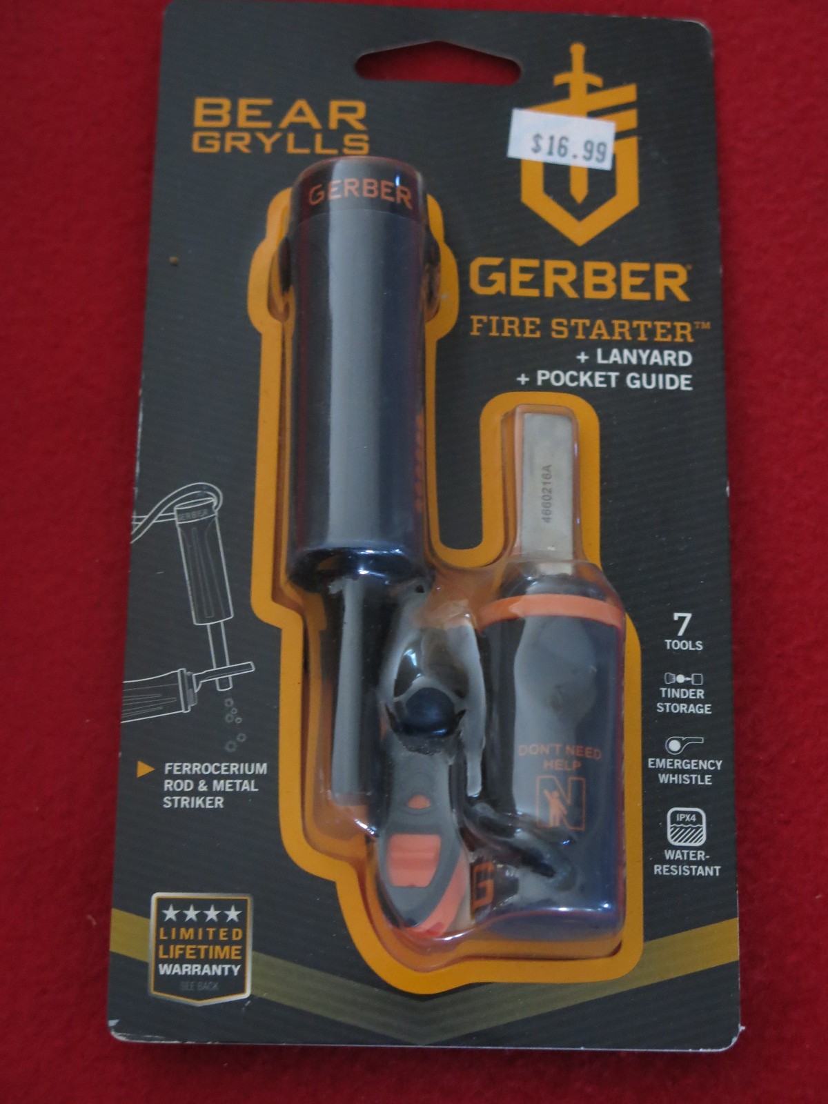 Gerber Survival Bear Grylls Fire Starter Kit Whistle Lanyard Waterproof Storage
