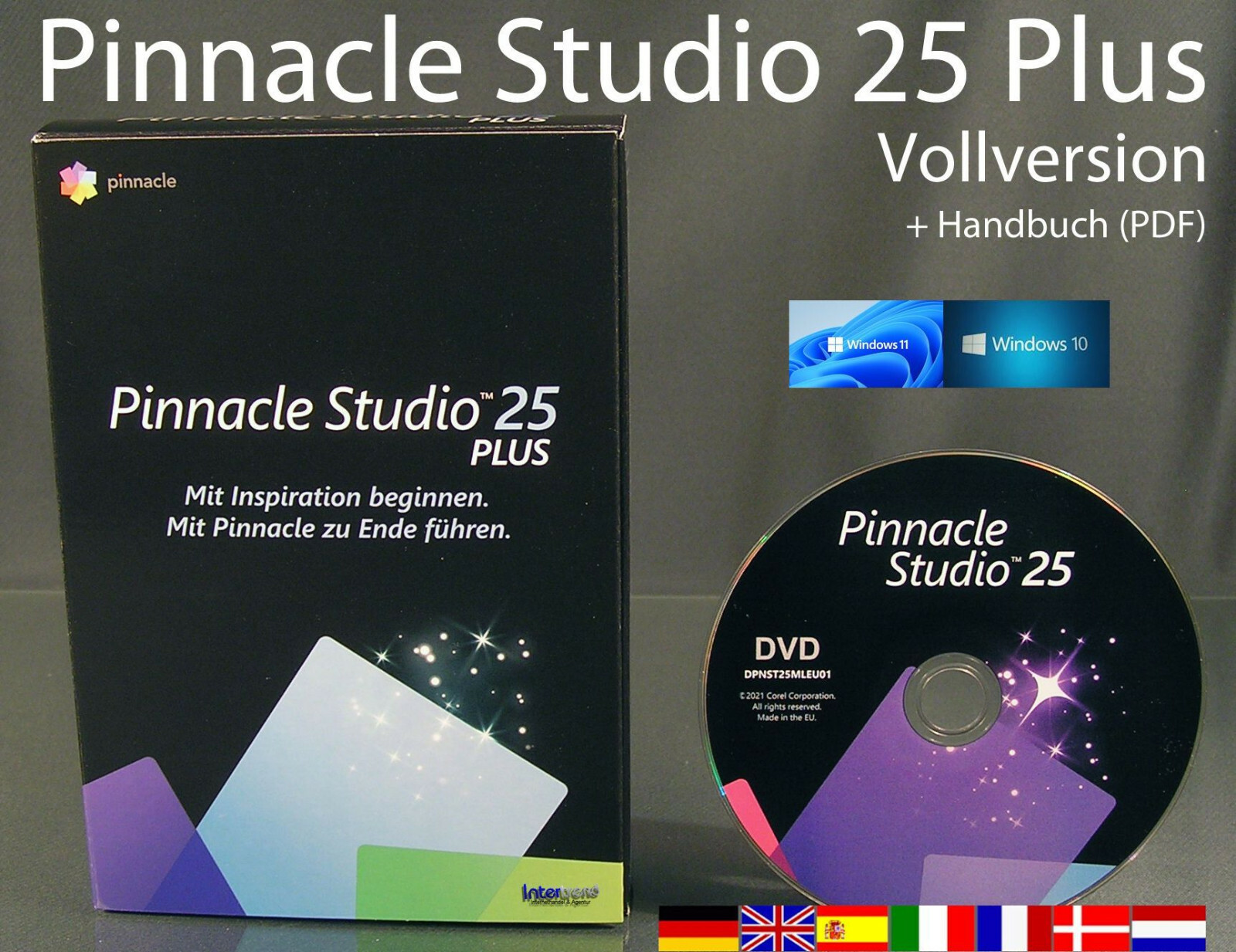 Pinnacle Studio 25 Plus Full Version Box + DVD 4K Video Software + Manual NEW