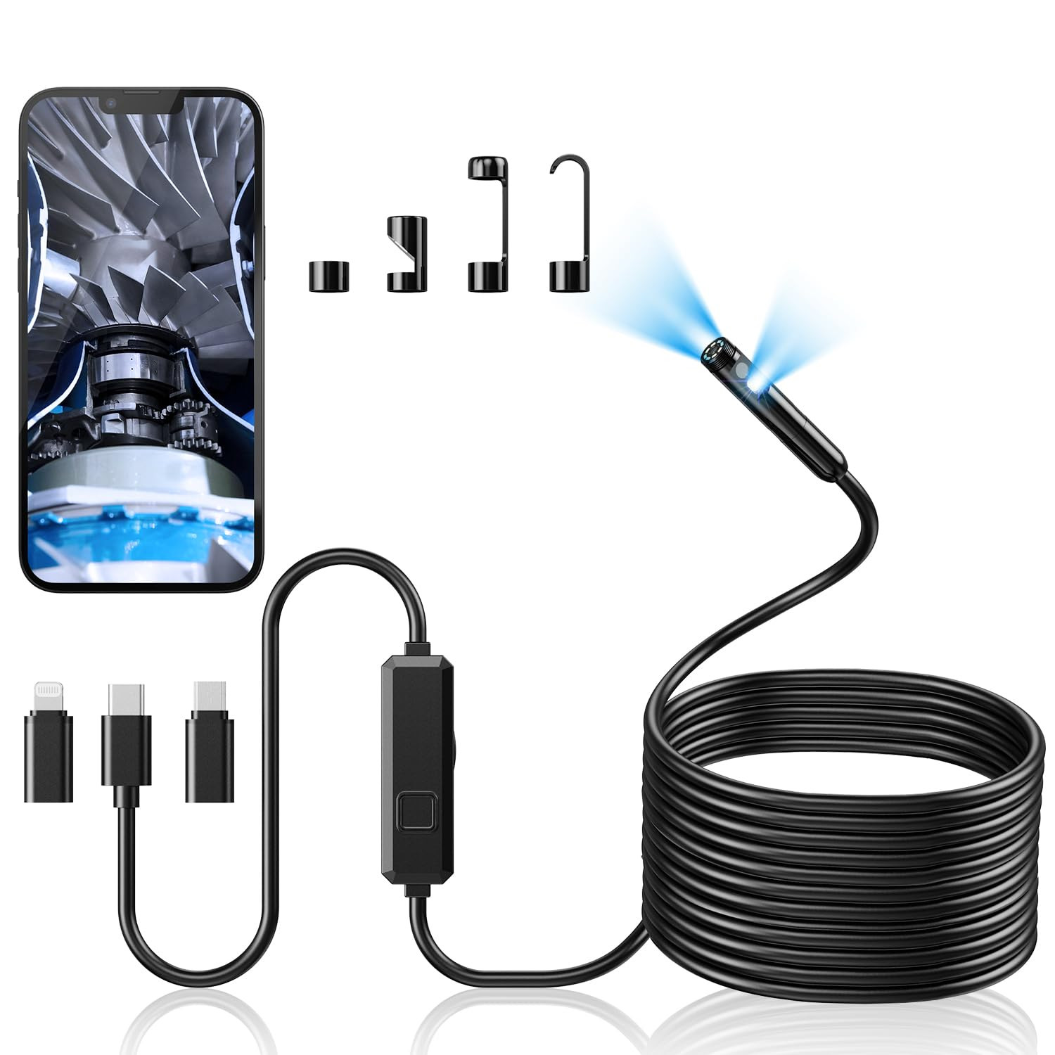 Endoscope Camera with Light, Dual-Lens 1920P HD Borescope