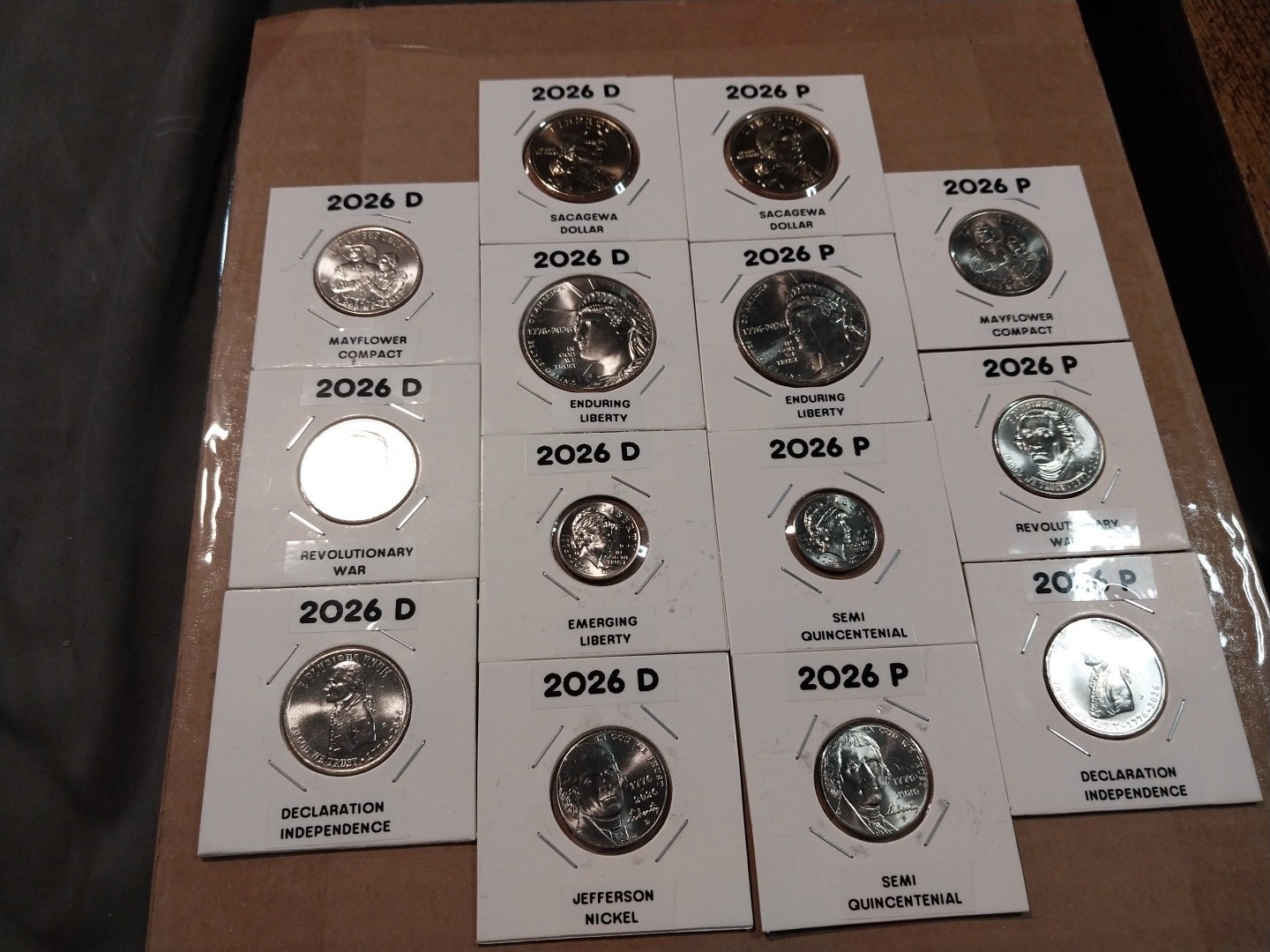 FULL SET OF 2026 P+D COINS DOLLAR - NICKEL CUSTOM LABELED HOLDERS UNCIRCULATED