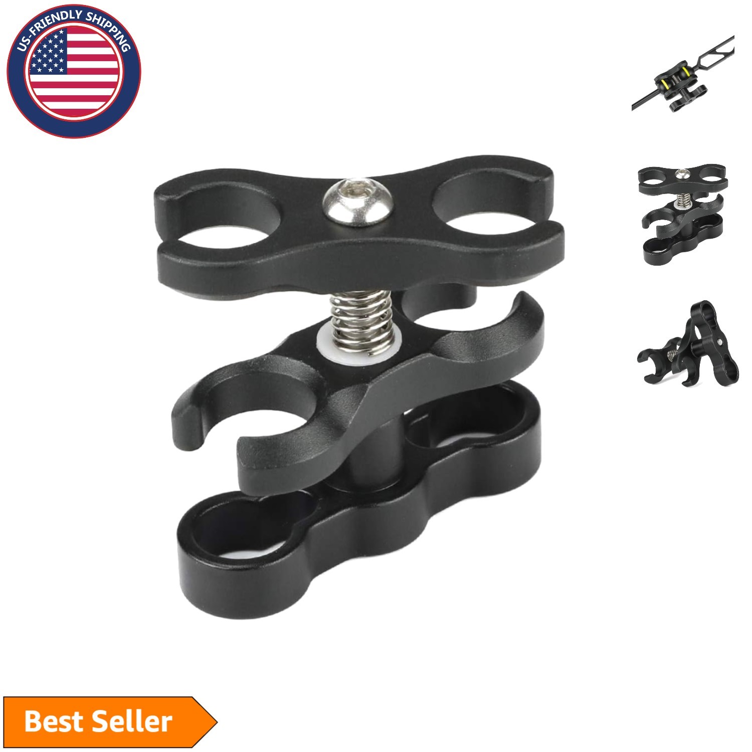 Compact Aluminum Diving Clamp with Ball Joint for Secure Equipment Attachment
