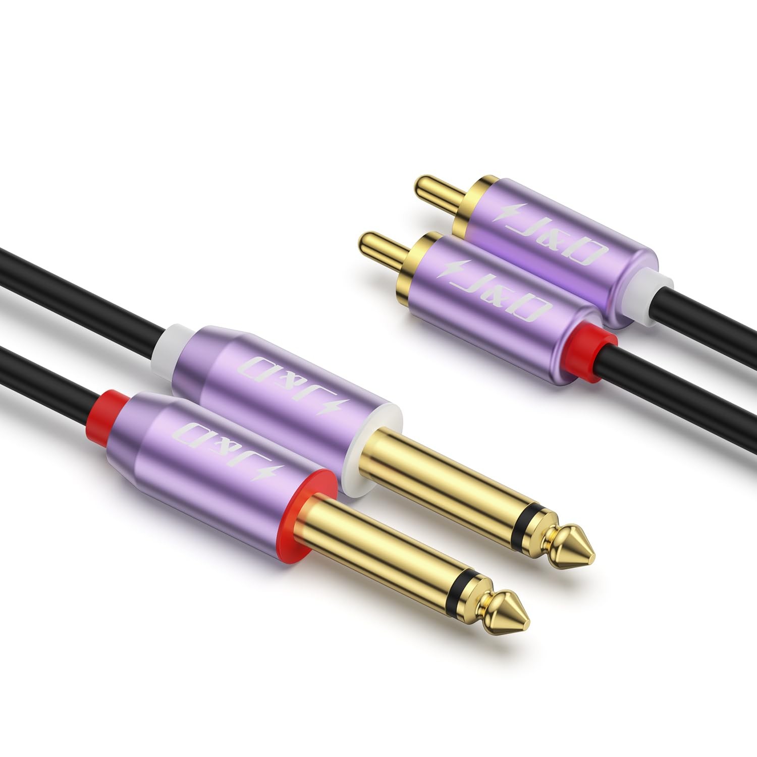 J&D Dual 1/4 inch TS to RCA Cable, Purple Aluminum Alloy 9 Feet,