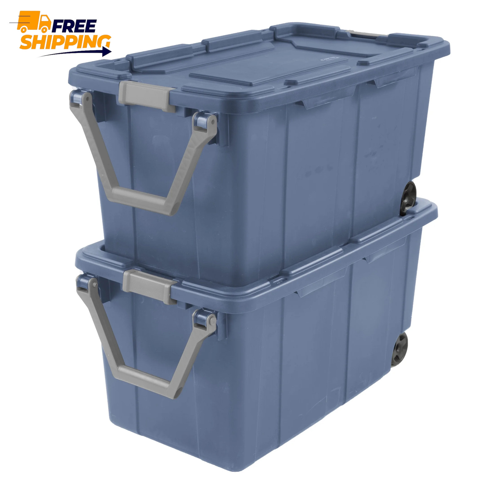 Extra-Large Wheeled Industrial Storage Bin, 40 Gallon Durable, Blue, 2 Pack 👌