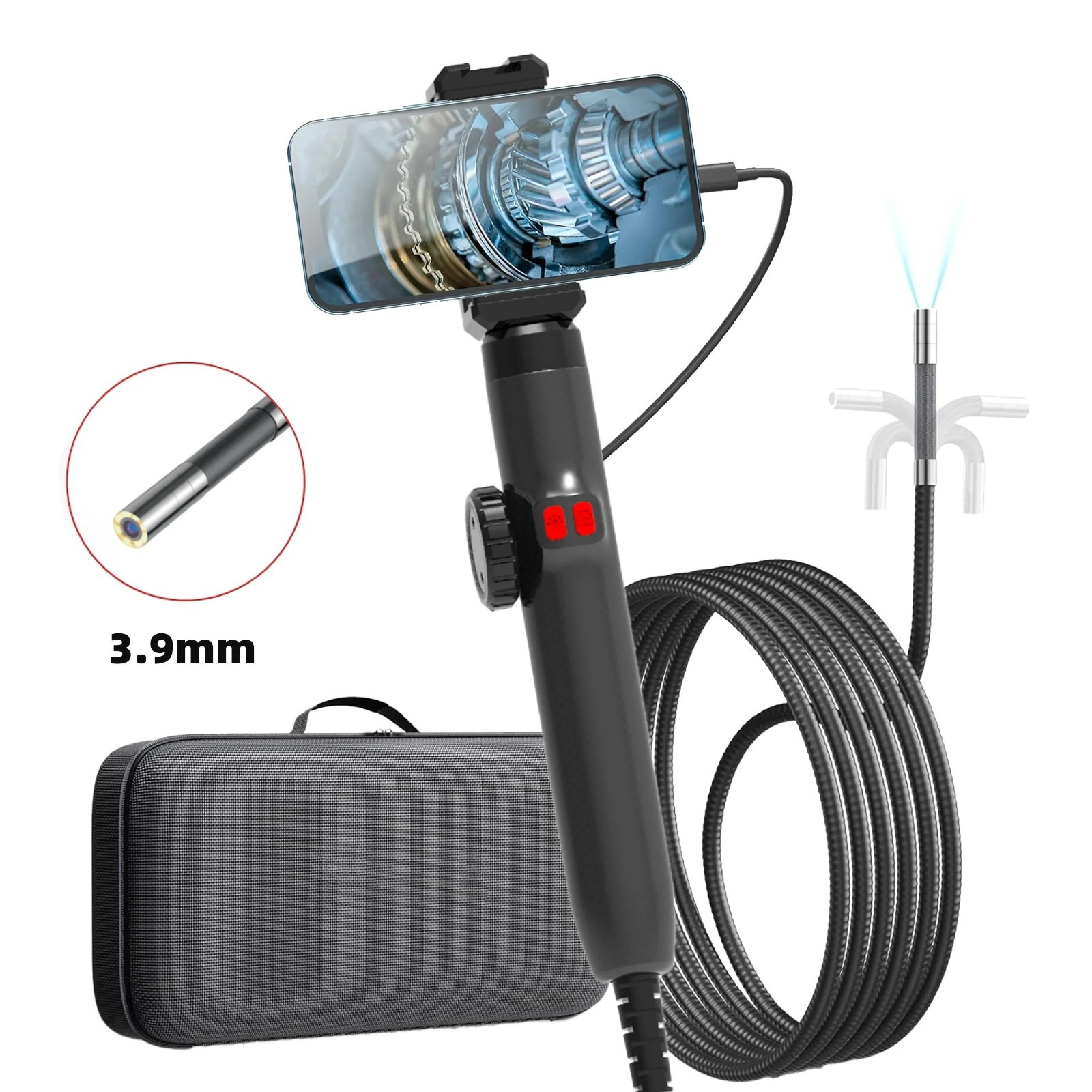 360° Articulating Borescope Camera 3.9mm with Light for Android/iOS