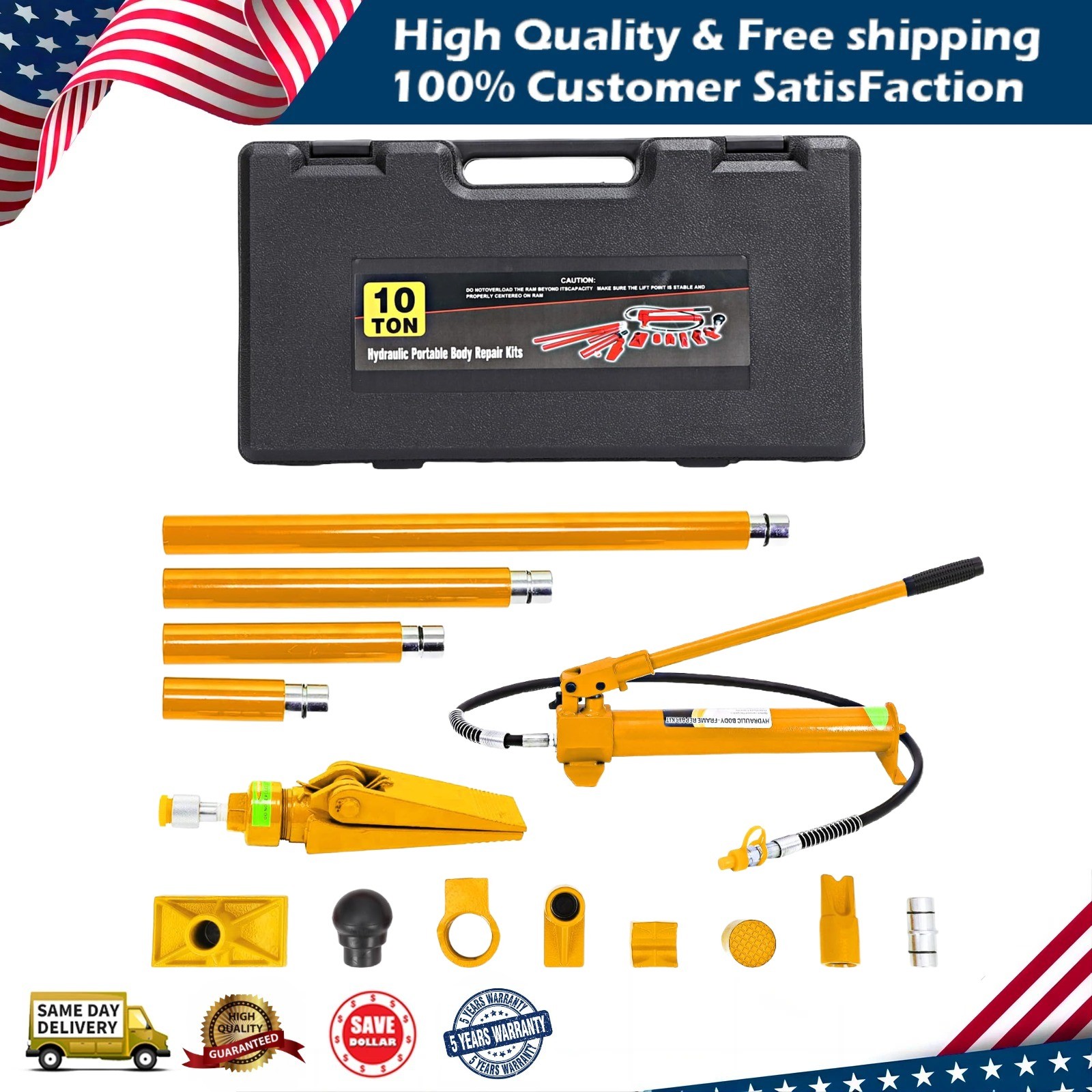10 Ton Hydraulic Jack & Porta Power Kit W/ Storage Case Heavy Duty Frame Repair