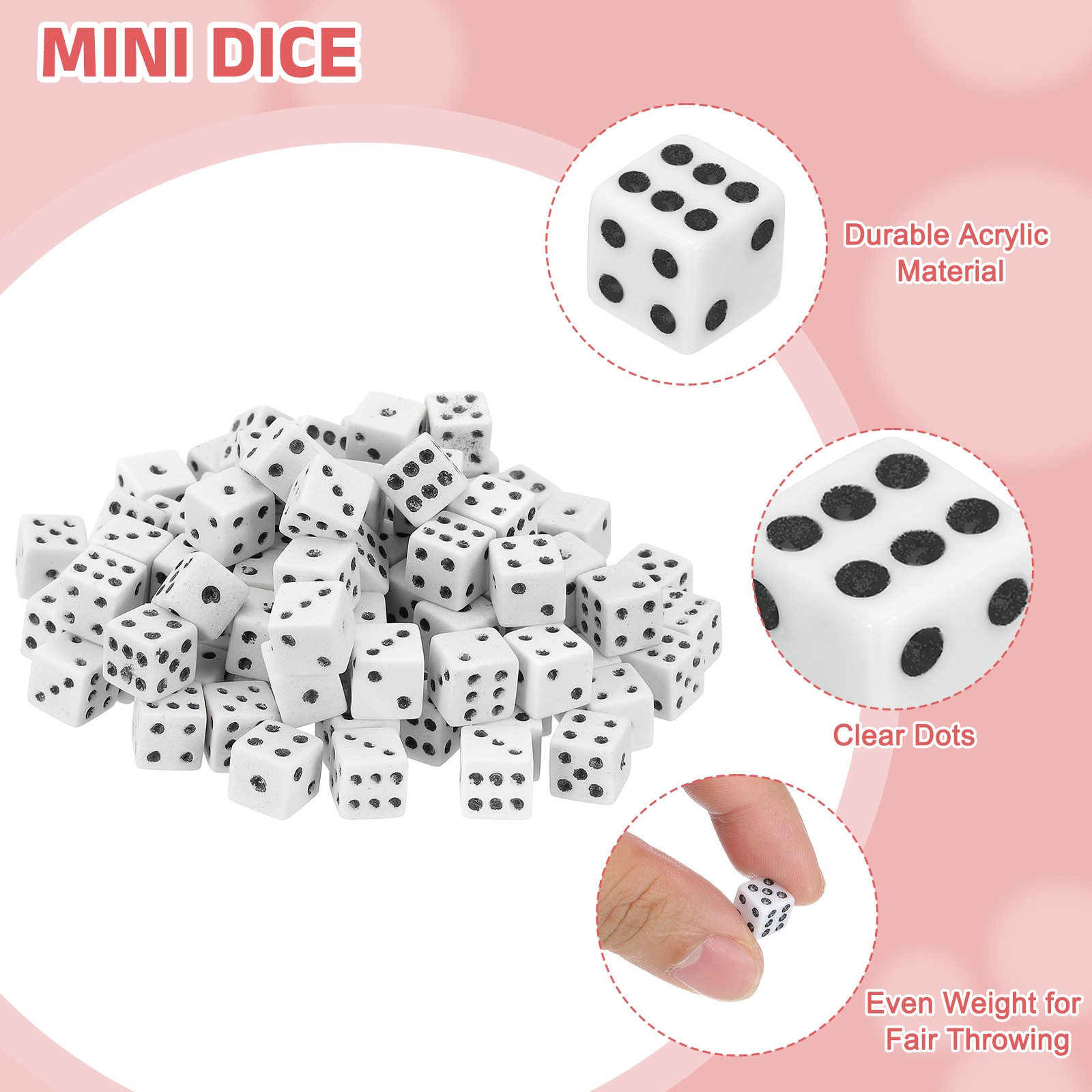 100Pcs Mini Acrylic Polyhedral Dice 8mm 6 Sided Square Corner Dice, White