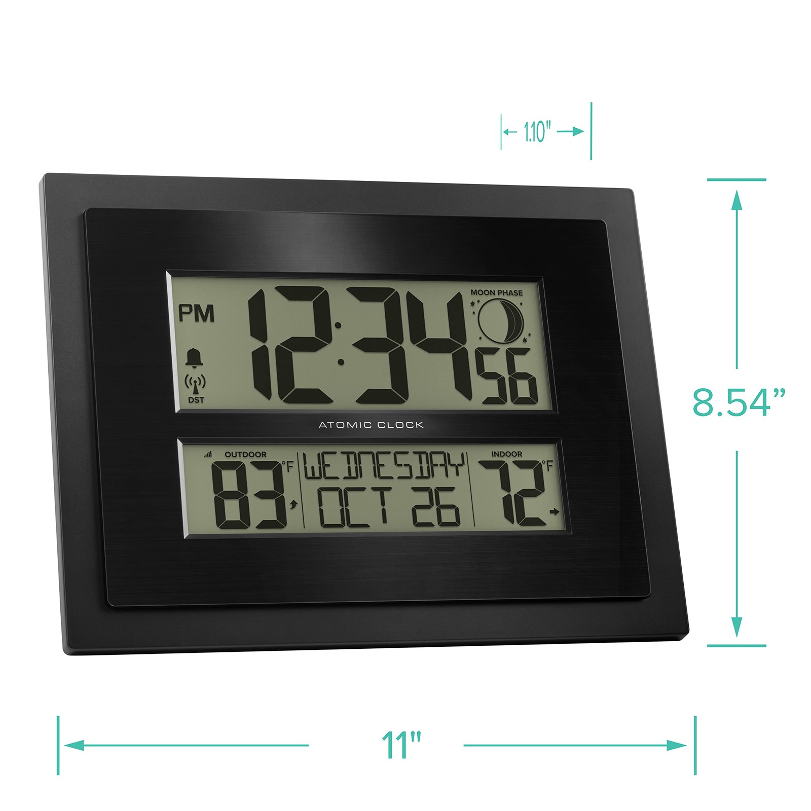 Digital Atomic Clock with Outdoor Temperature & Moon Phase Display