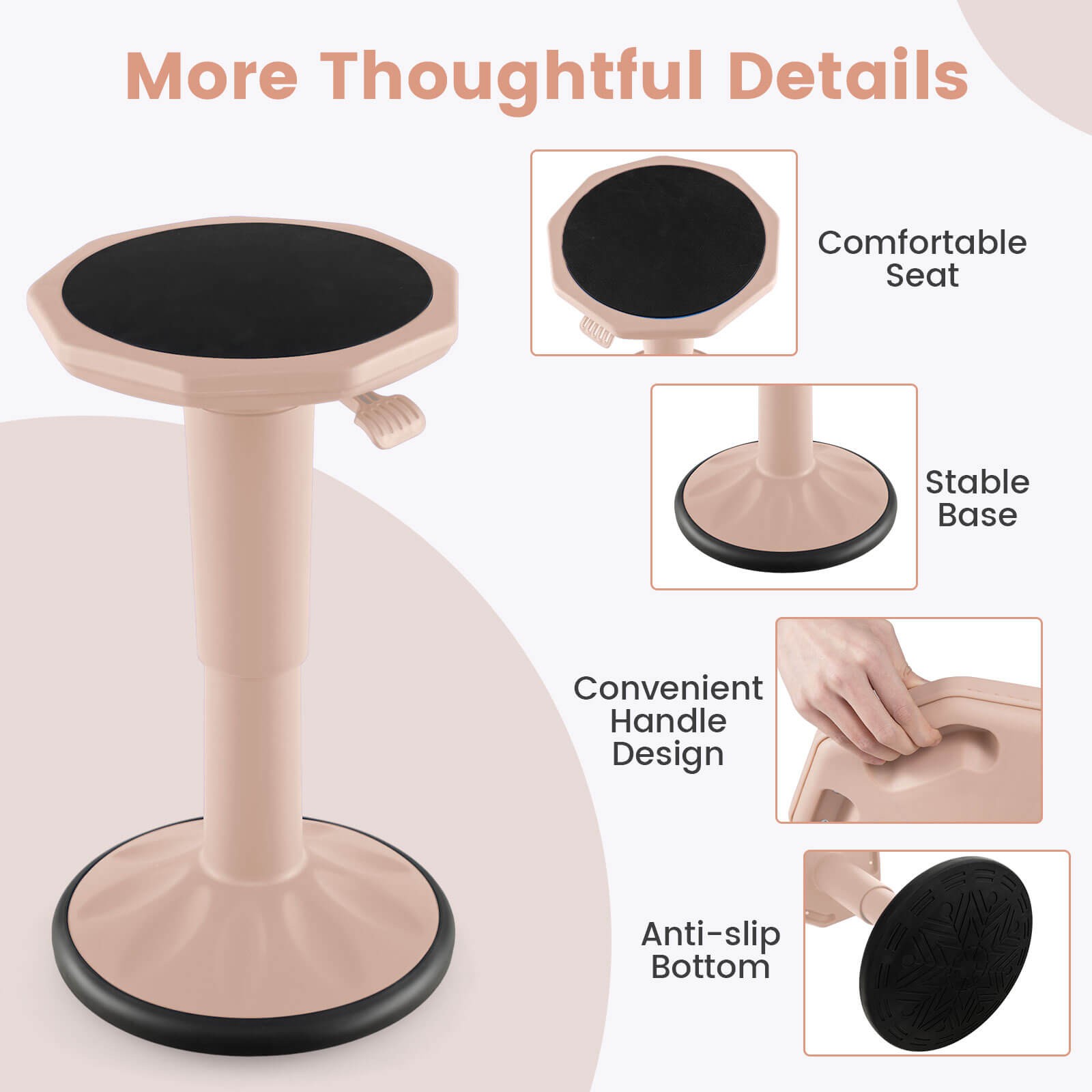 Kids Active Motion Stool Ergonomic Wobble Chair w/ Adjustable Height Pink