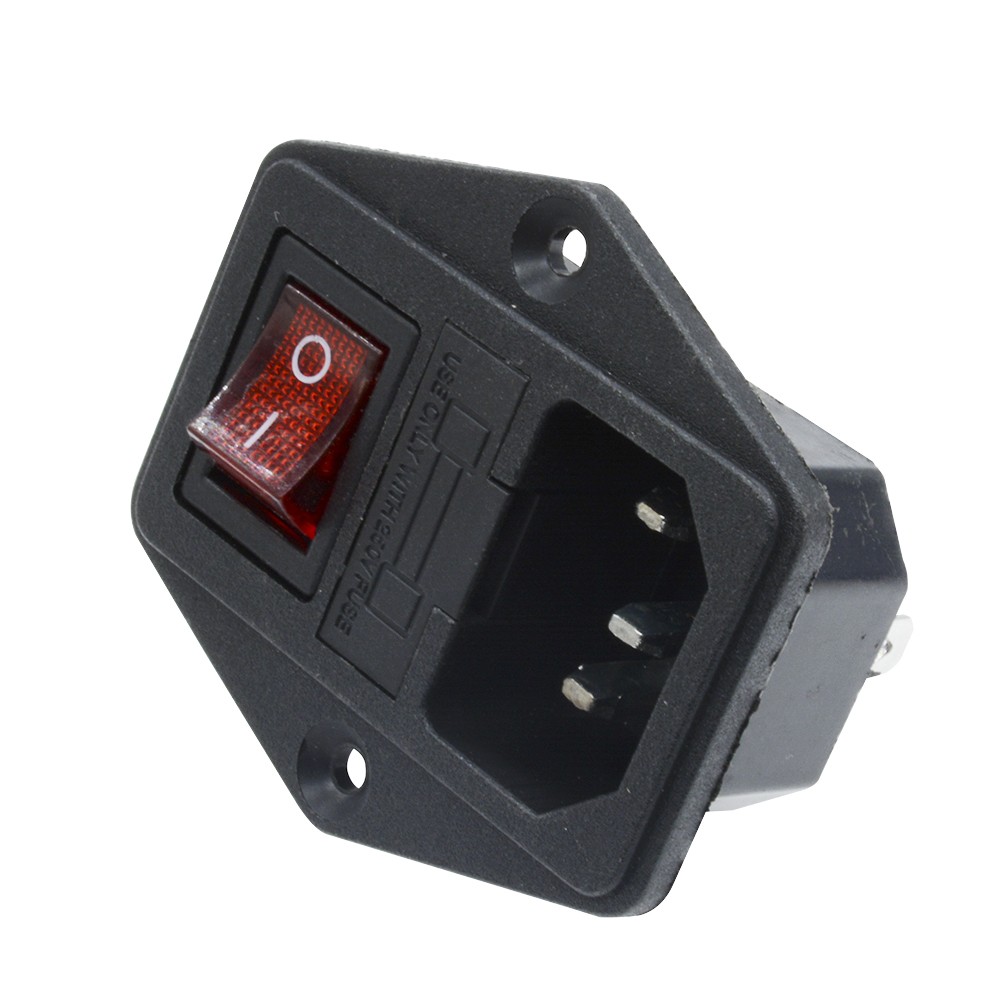 Black Red AC 250V 10A 3 Terminal Power Socket with Fuse Holder