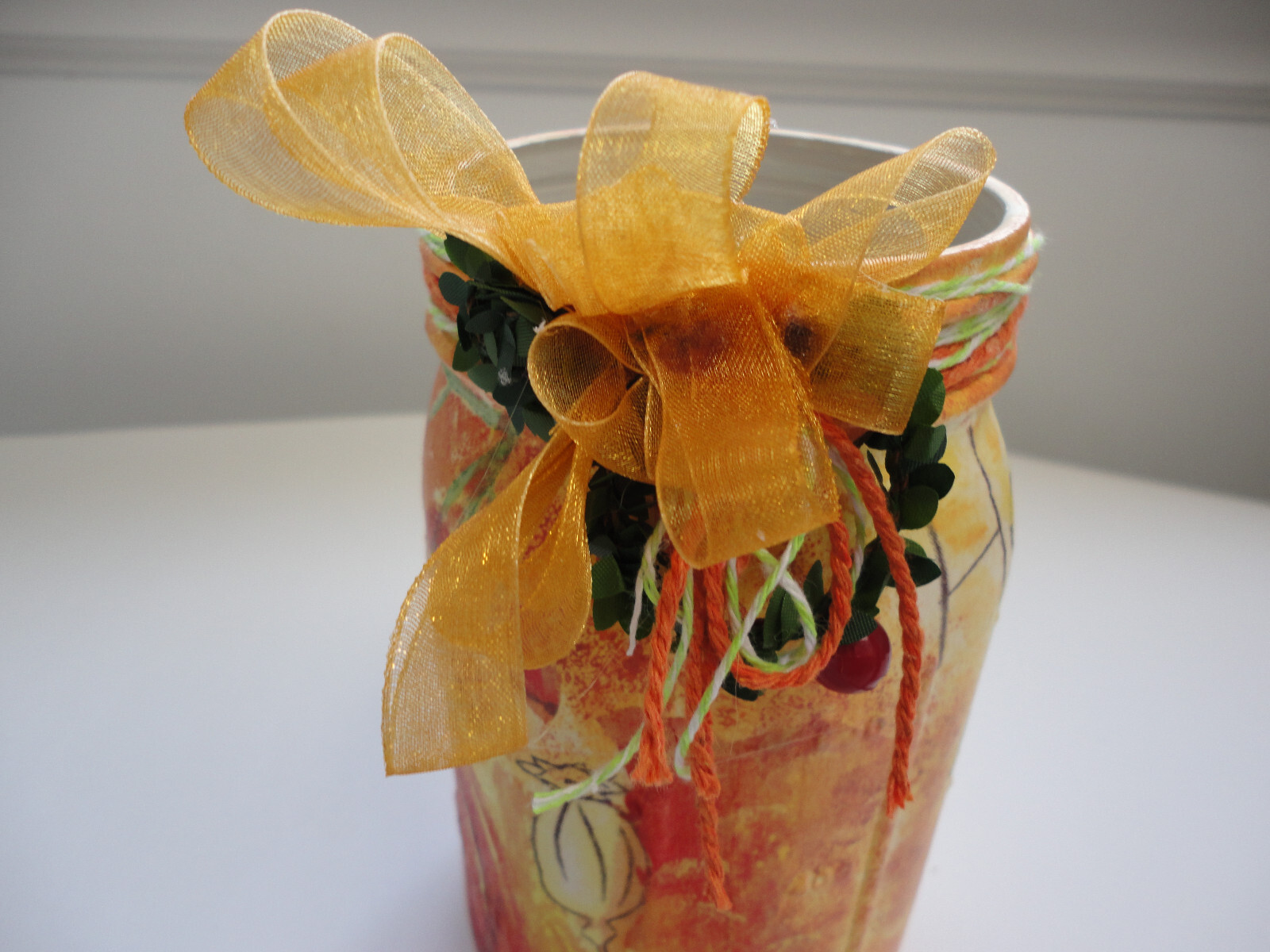 Decoupage Quart Mason Jar, Autumn Leaves or Harvest TIme ( Handmade)