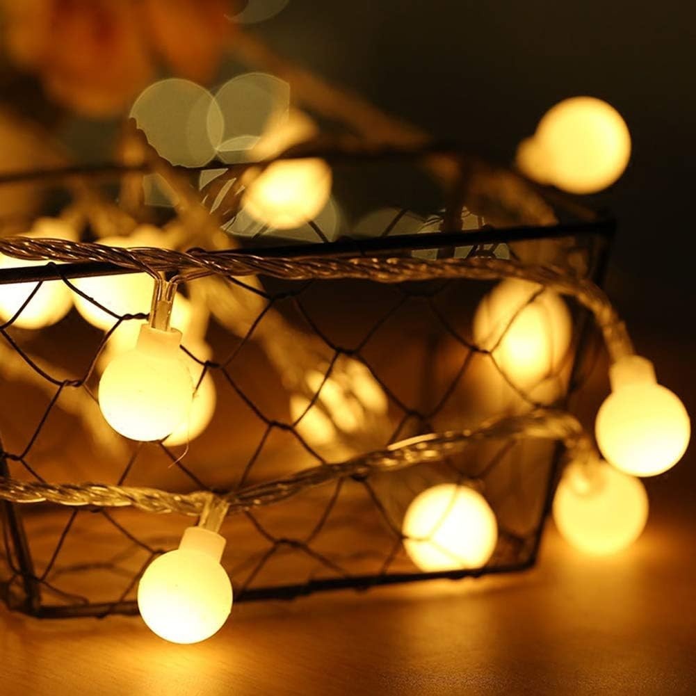 Plug in LED String Lights, 16Ft/5M 50 LED Bulb Warm White Globe Fairy Lights for