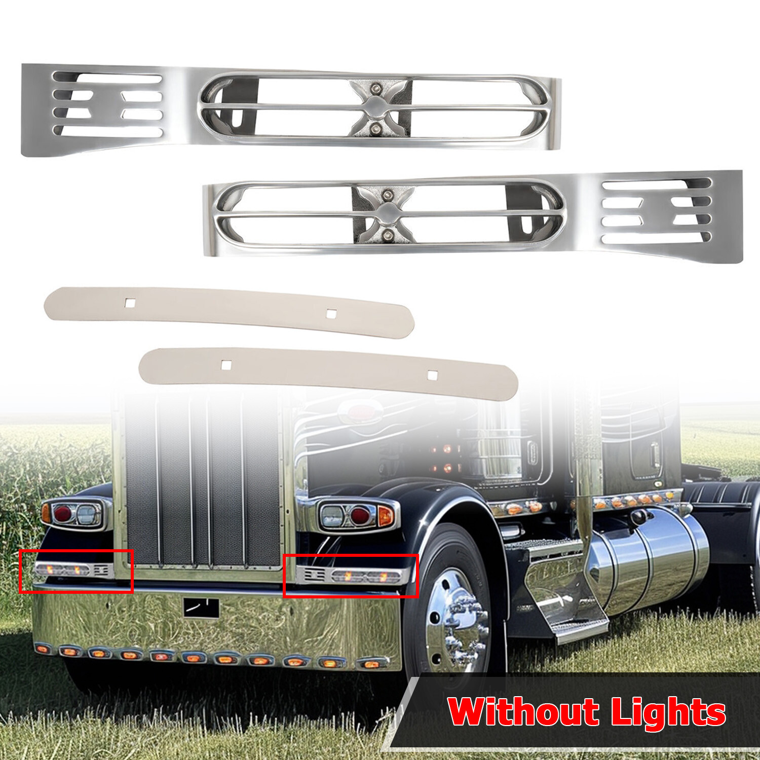 Fits Peterbilt 389 388 Silver Front Fender Light Bracket Double JJ Blinker Bar