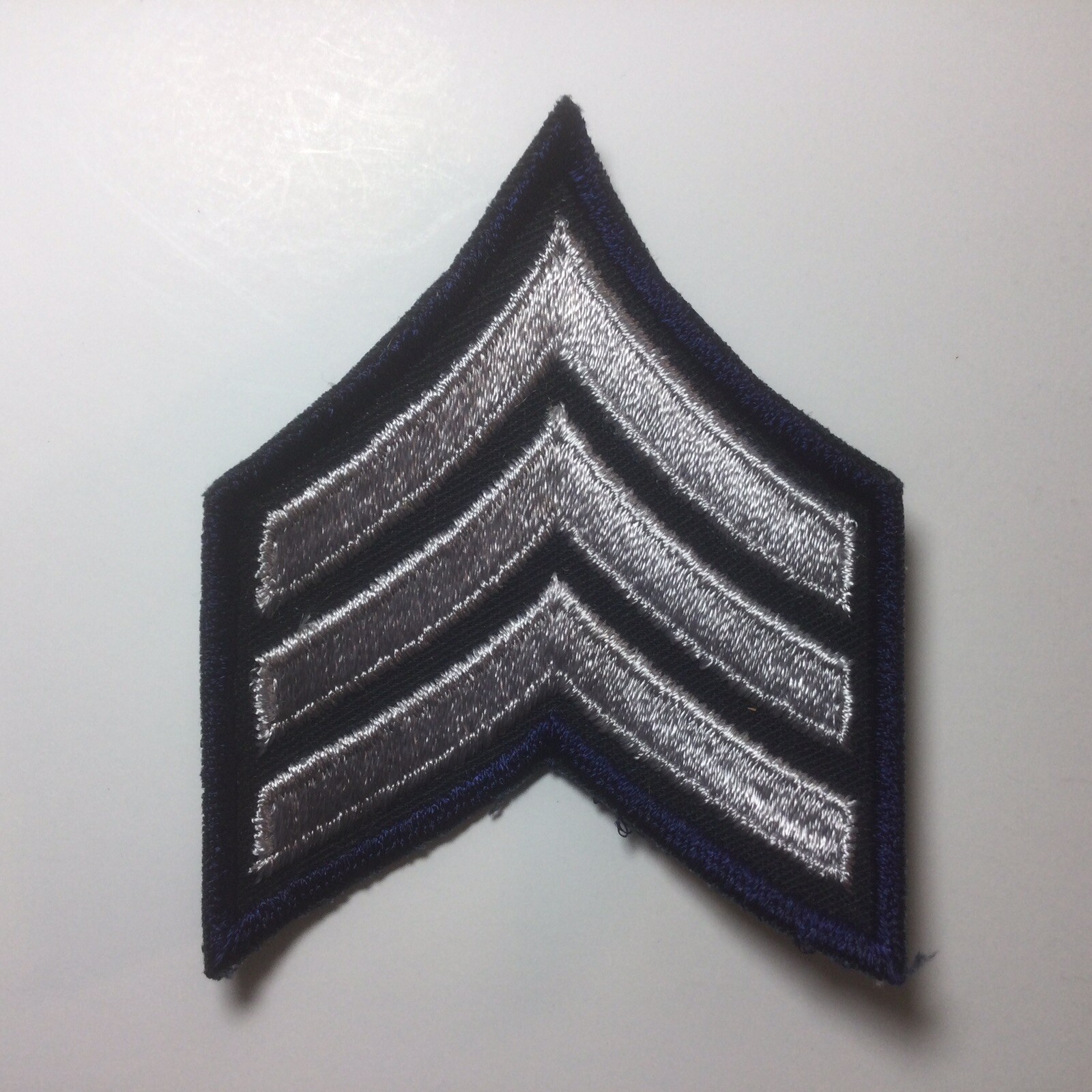 (2) Sergeant Chevron - 3 Silver Stripes on DARK NAVY BLUE (Navy Border) Patch