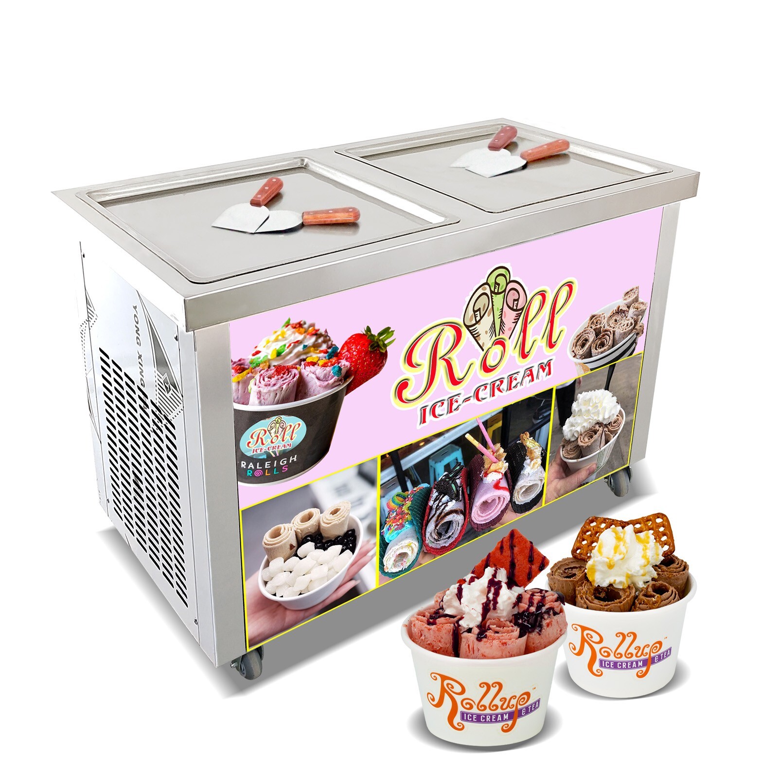 Kolice Commercial Double Square Pans Roll Ice Cream Machine 21"x21''pans