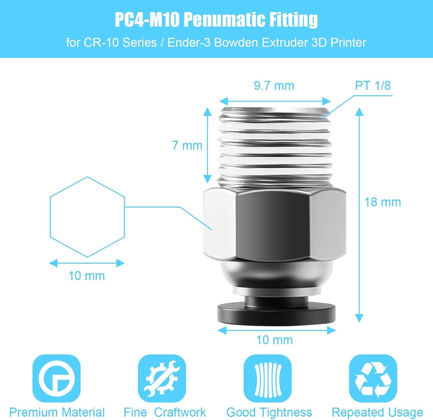 PC4 M10 Pneumatic Fitting 10PCS PTFE Tube Push Connector 3D Printer