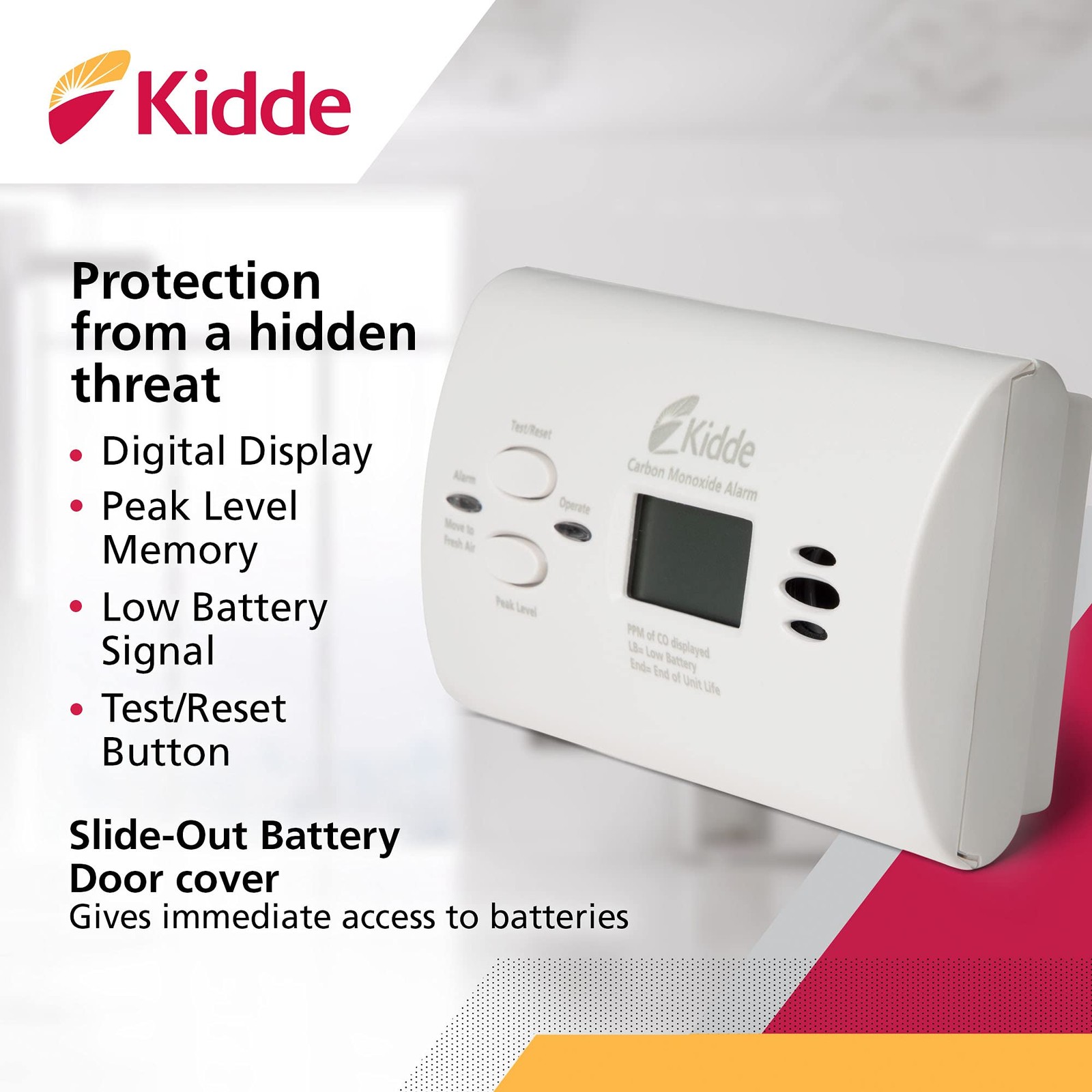 Kidde Carbon Monoxide Detector, AA Battery Powered CO Alarm 1 Pack, Detector