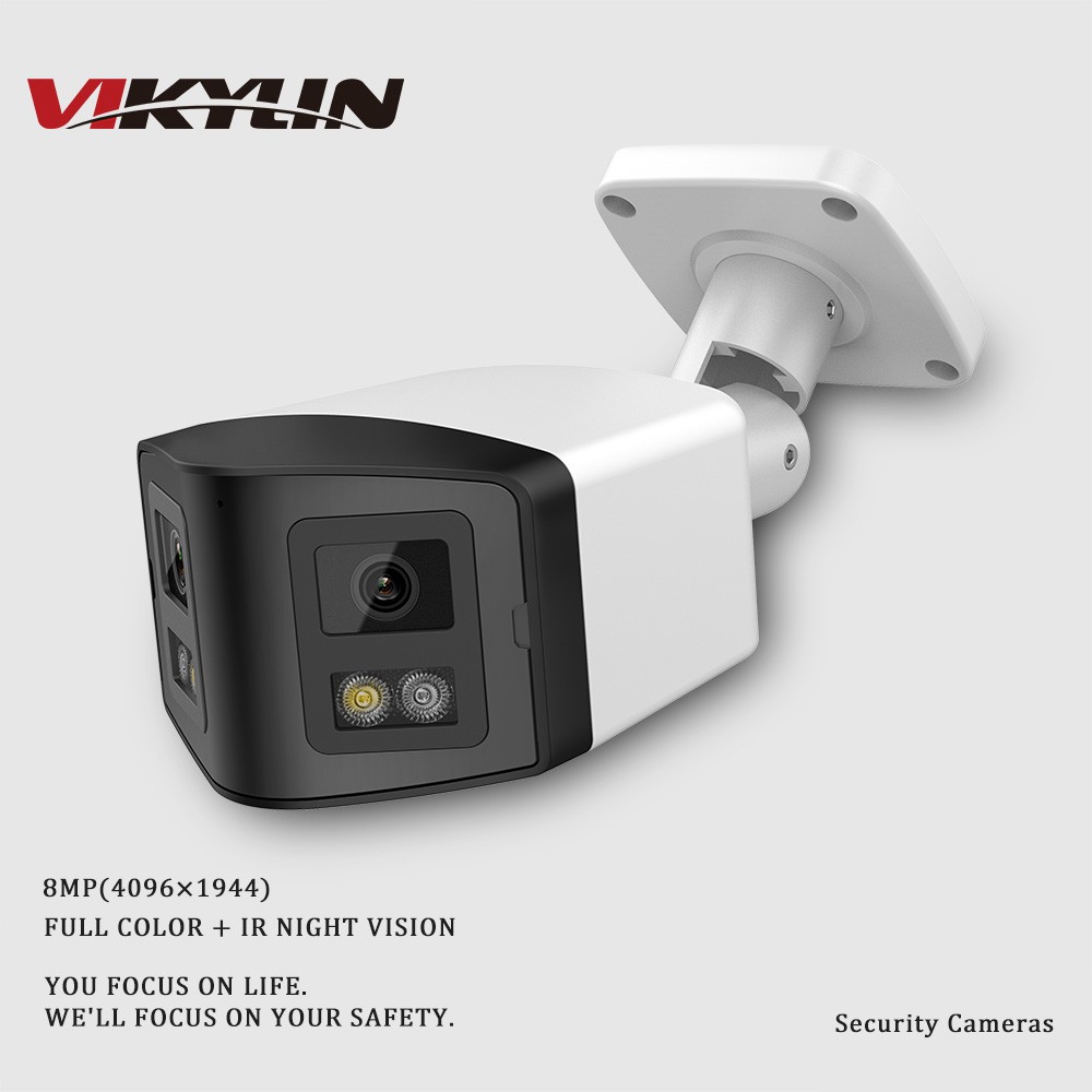 VIKYLIN 4K 8MP 180° Panoramic Bullet IP Camera Dual Light Full Color IR Swith