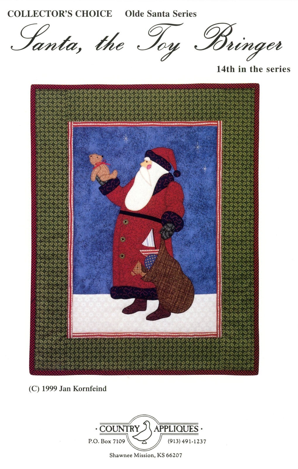 Country Appliques CA-116 SANTA THE TOY BRINGER Christmas Wall Hanging Pattern