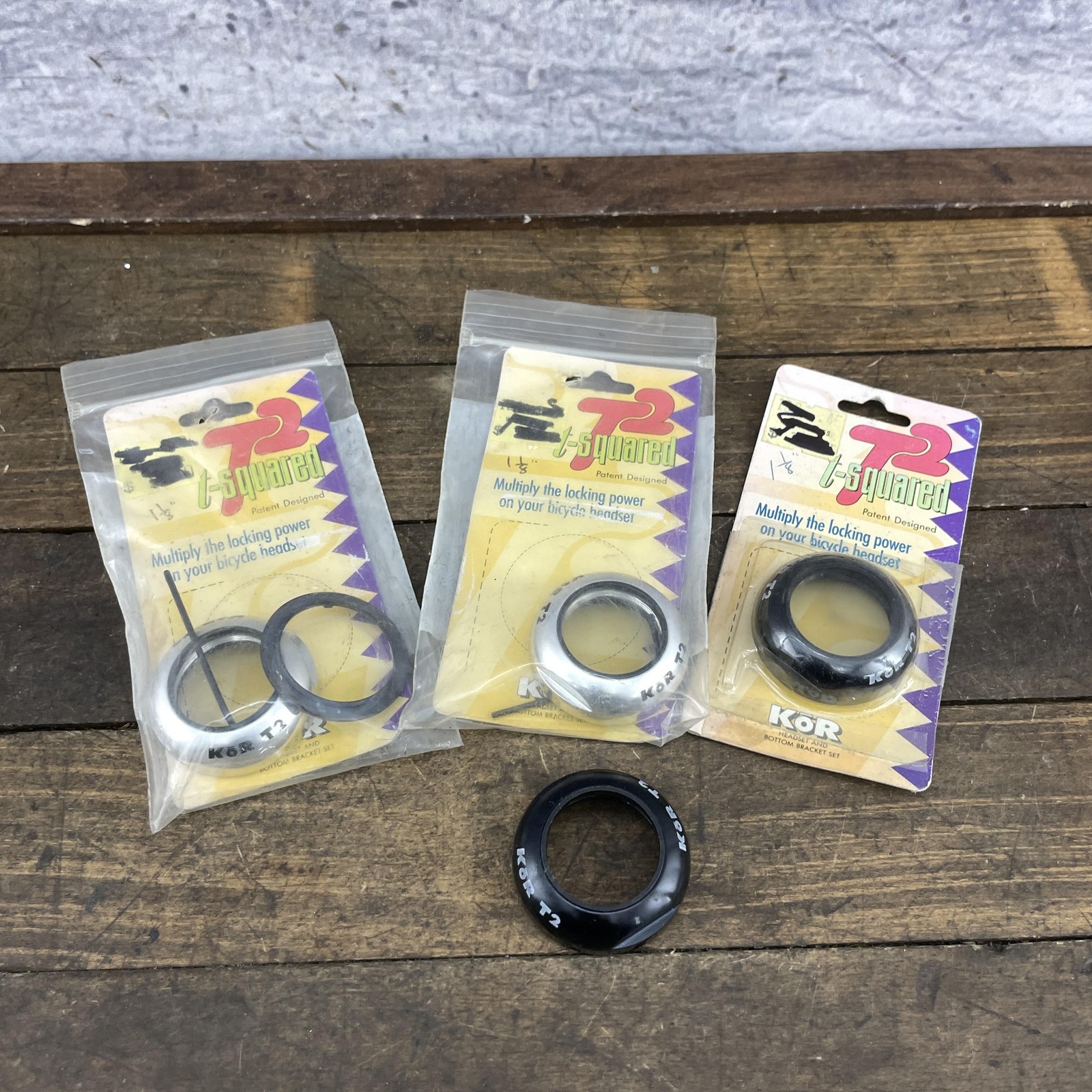 Vintage KOR T2 T-Squared 1 1/8" Bicycle Headset Lock Threaded Set Lot MTB