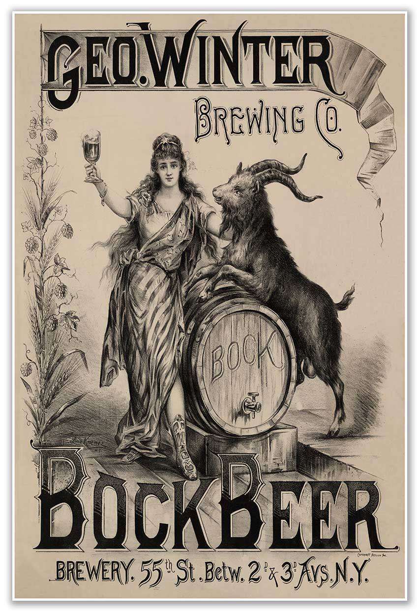 Bock Beer Print Ad by George Winter Brewing Co. New York City circa 1900 24x36