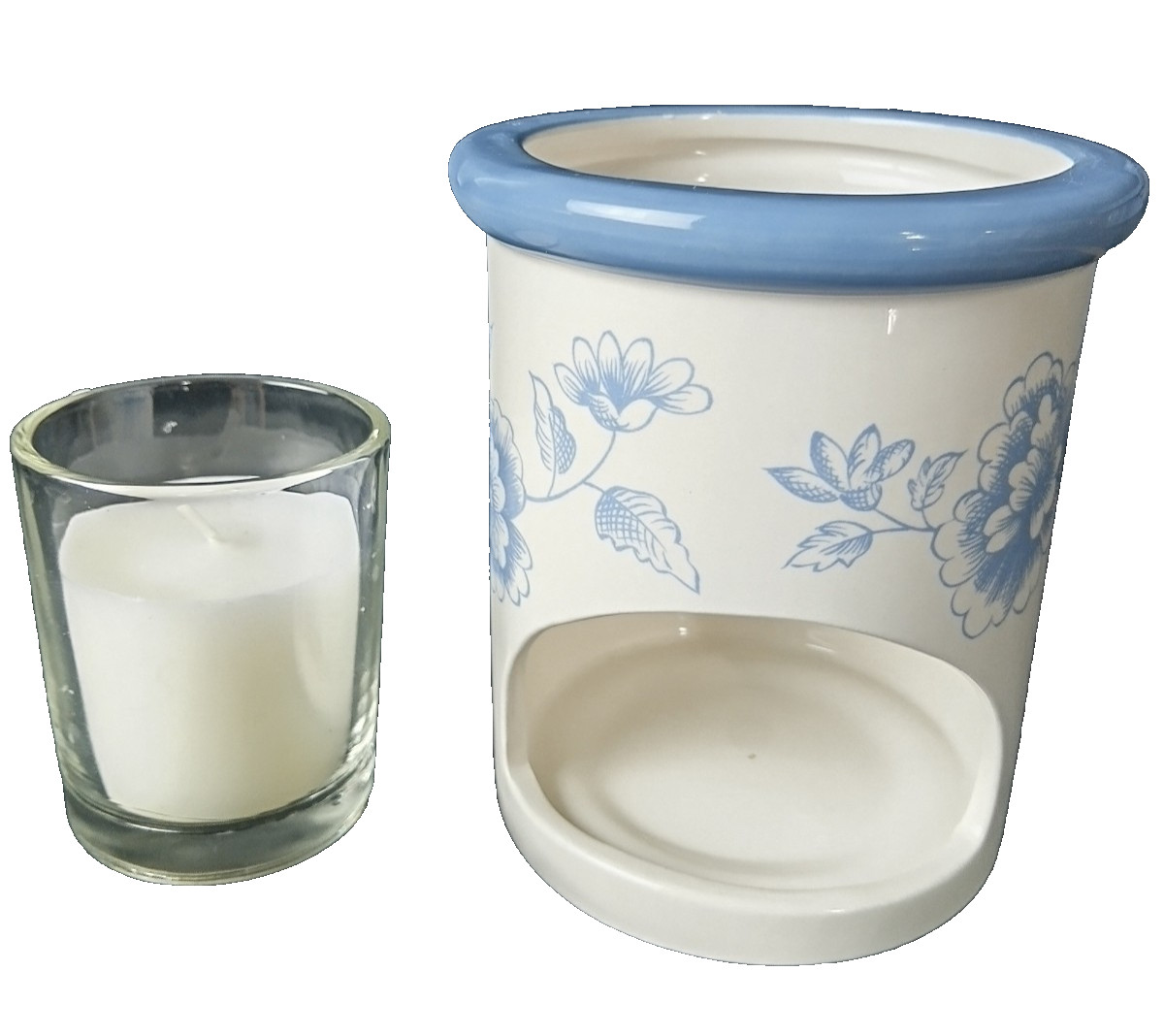 VOTIVE CANDLE HOLDER BLUE FLORAL