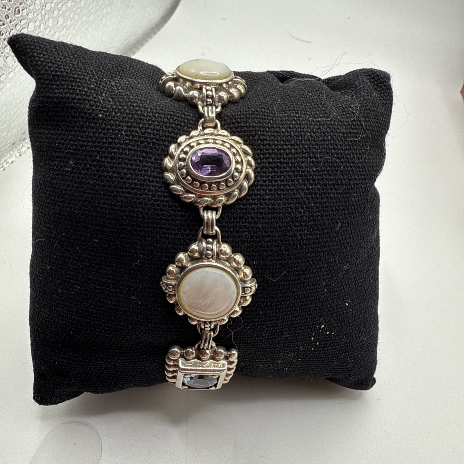 ROSS SIMONS Sterling Silver Topaz, Amethyst,  Toggle Bracelet 7.25”  31.3 Grams