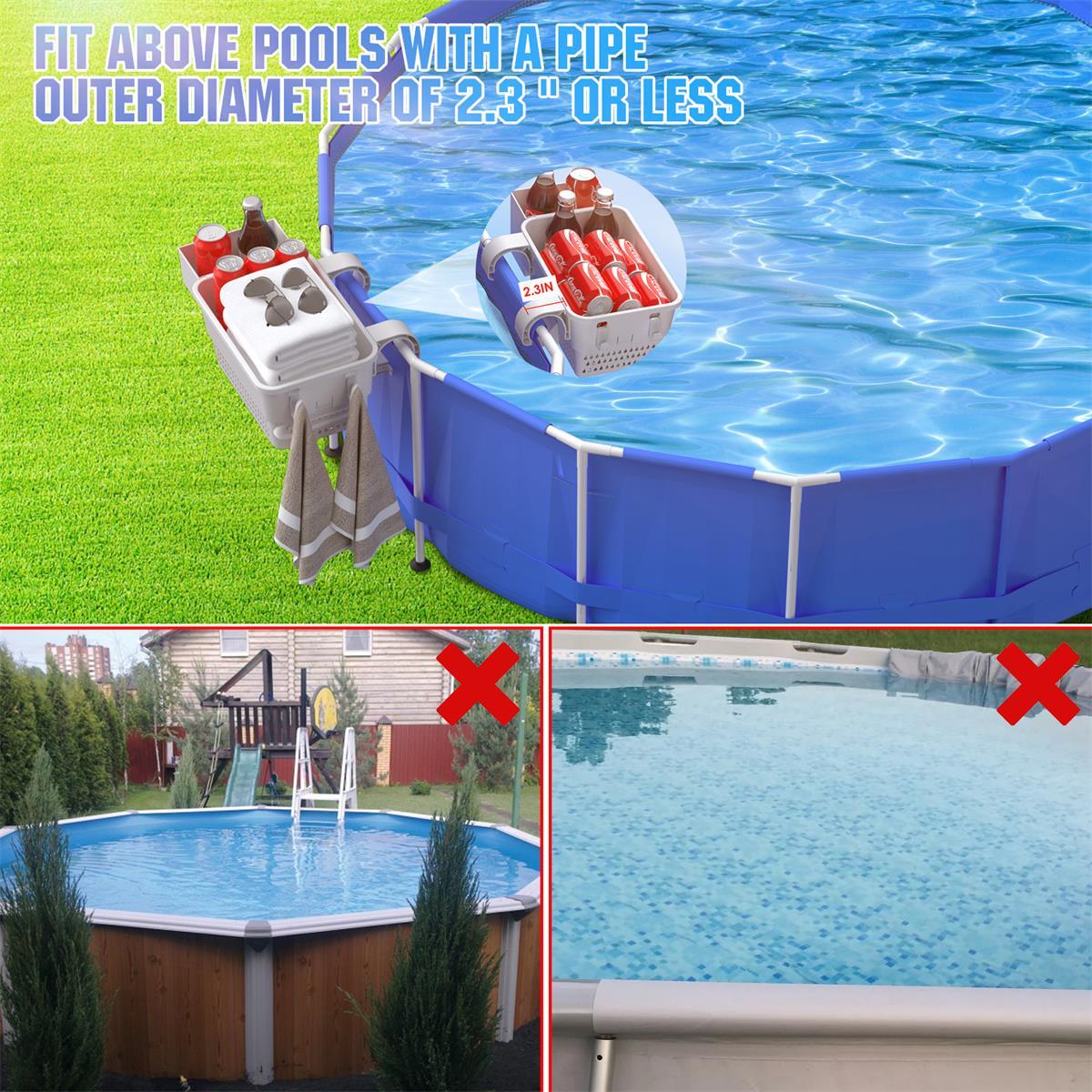 2 Pack Poolside Storage Basket with Cup Holder & Hooks for Above Ground Pool