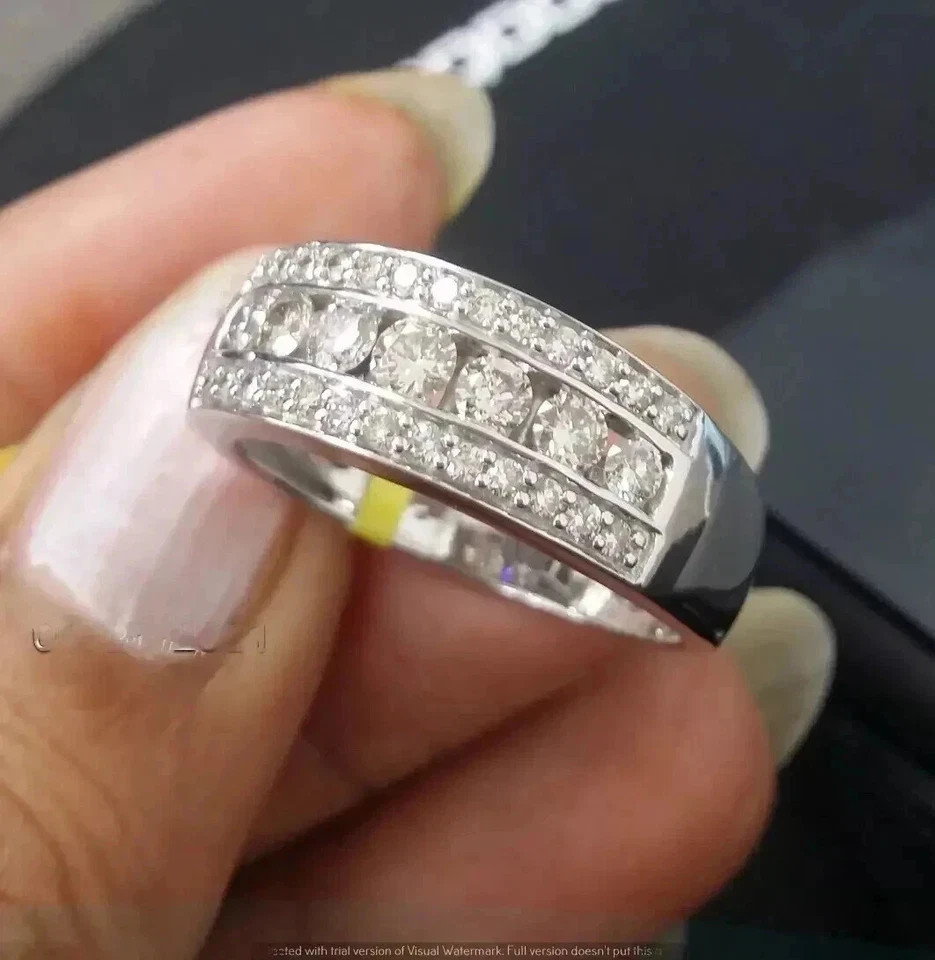 Certified 3 Ct Lab-Grown Diamond Band Men's Wedding Ring Solid Sterling Silver