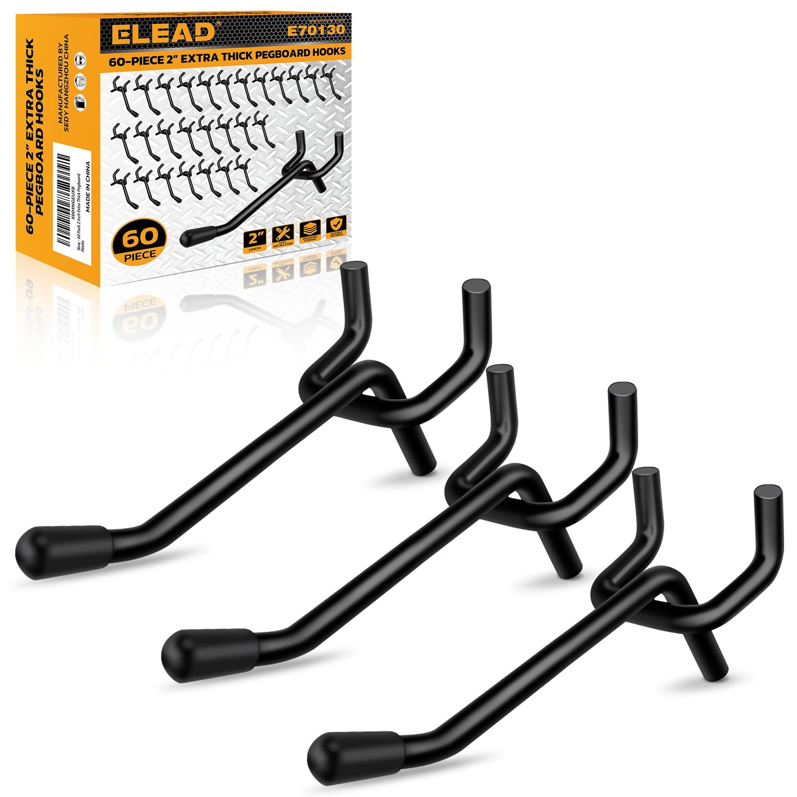 60 PCS Silver 2 Inch Extra Thick Heavy Duty Metal Pegboard Hooks 1/4 Inch