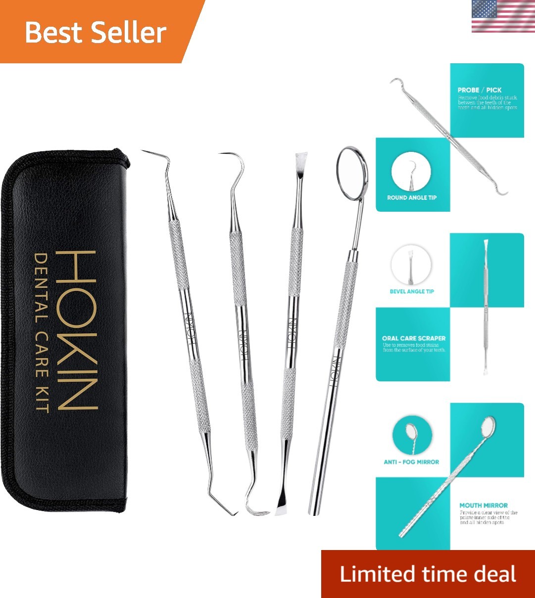 Portable Stainless Steel Dental Tools Set - Effective Plaque Remover & Pick
