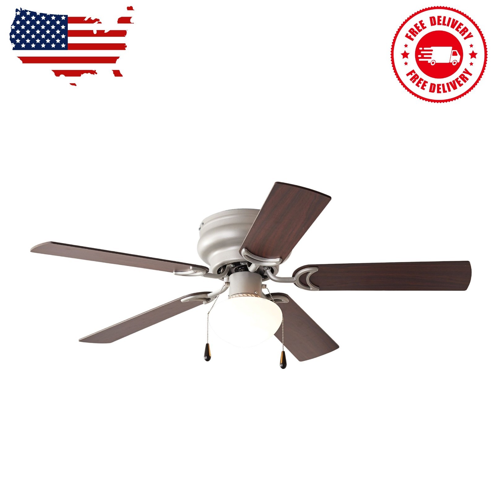 44 inch Hugger Indoor Ceiling Fan with Light Kit, Satin Nickel, 5 Blades,...