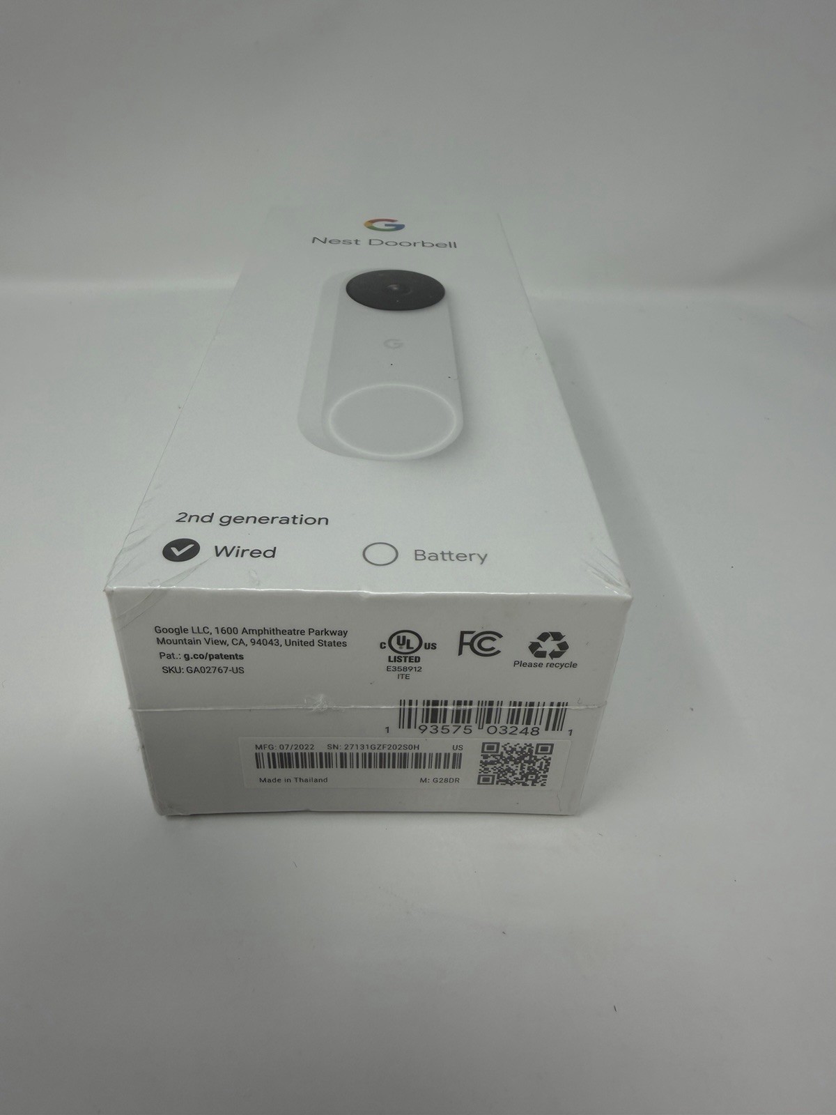 Google Nest Doorbell 2nd Generation Wired - Snow - Sealed