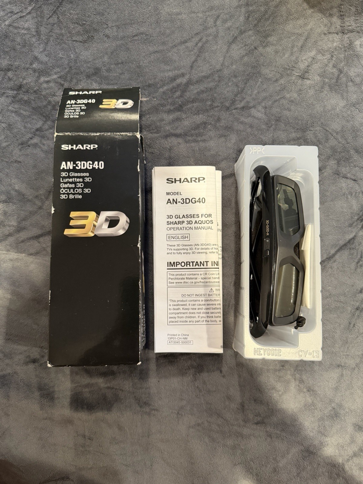 Sharp AN-3DG40 3D Glasses Black NWOT