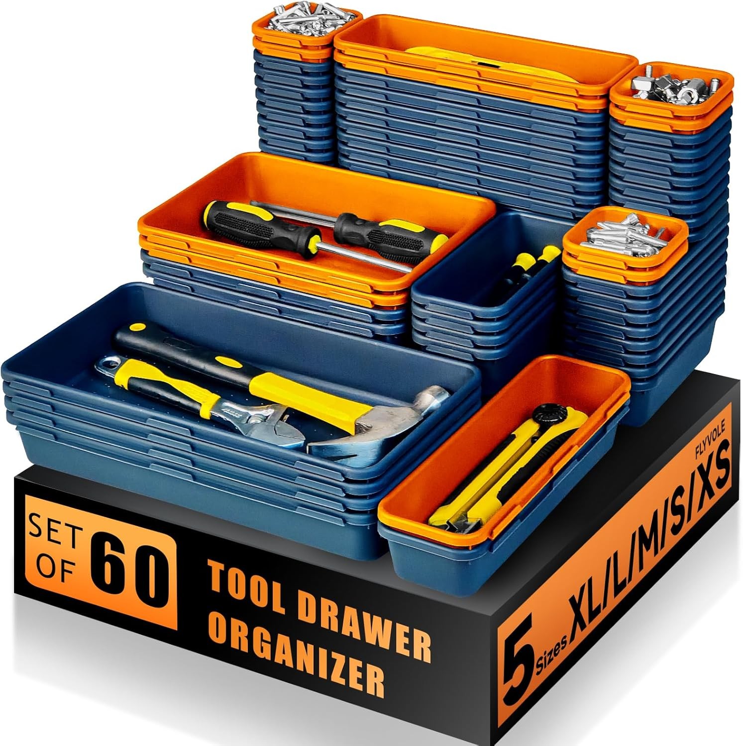 [60 PCS Upgraded] Tool Box Organizer Tray Toolbox Desk Drawer Organizer Tool Box