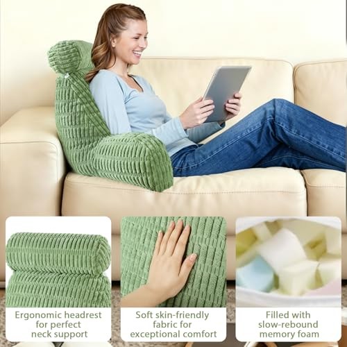 Reading Pillow for Bed, Back Rest Bed Pillow for Sitting Standard(18inch) Green