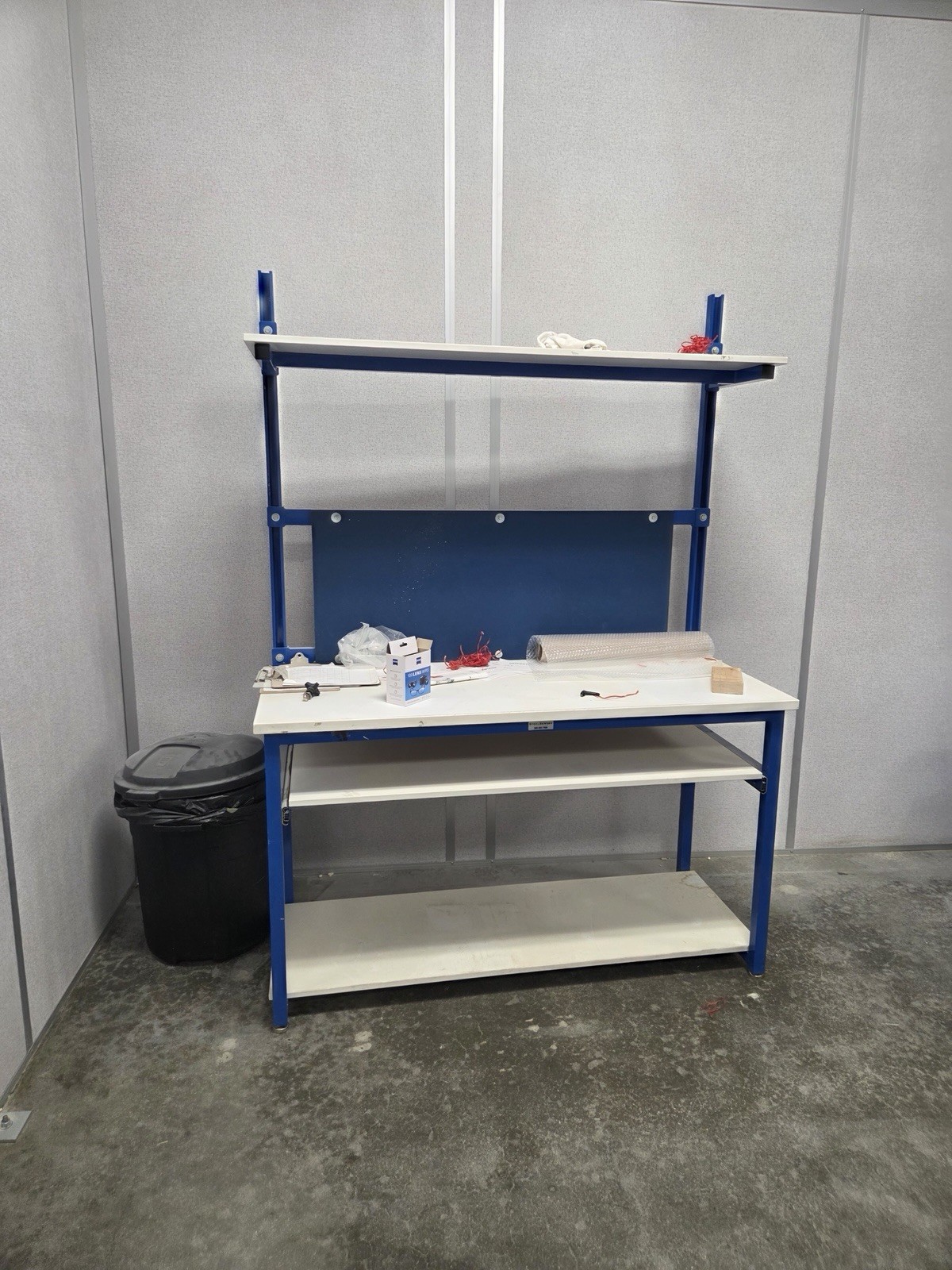 Assembly Workstation Metal Workbench Blue/White w/ Pull-Out Work Surface, Shelf