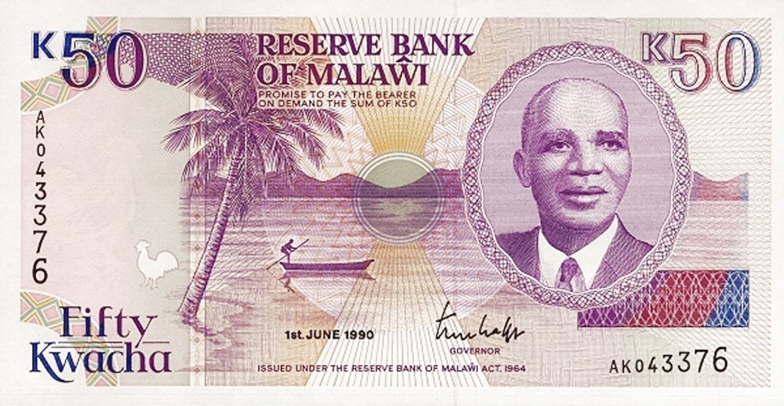MALAWI 50 KWACHA YEAR 1990 PICK P28a UNC - FDS