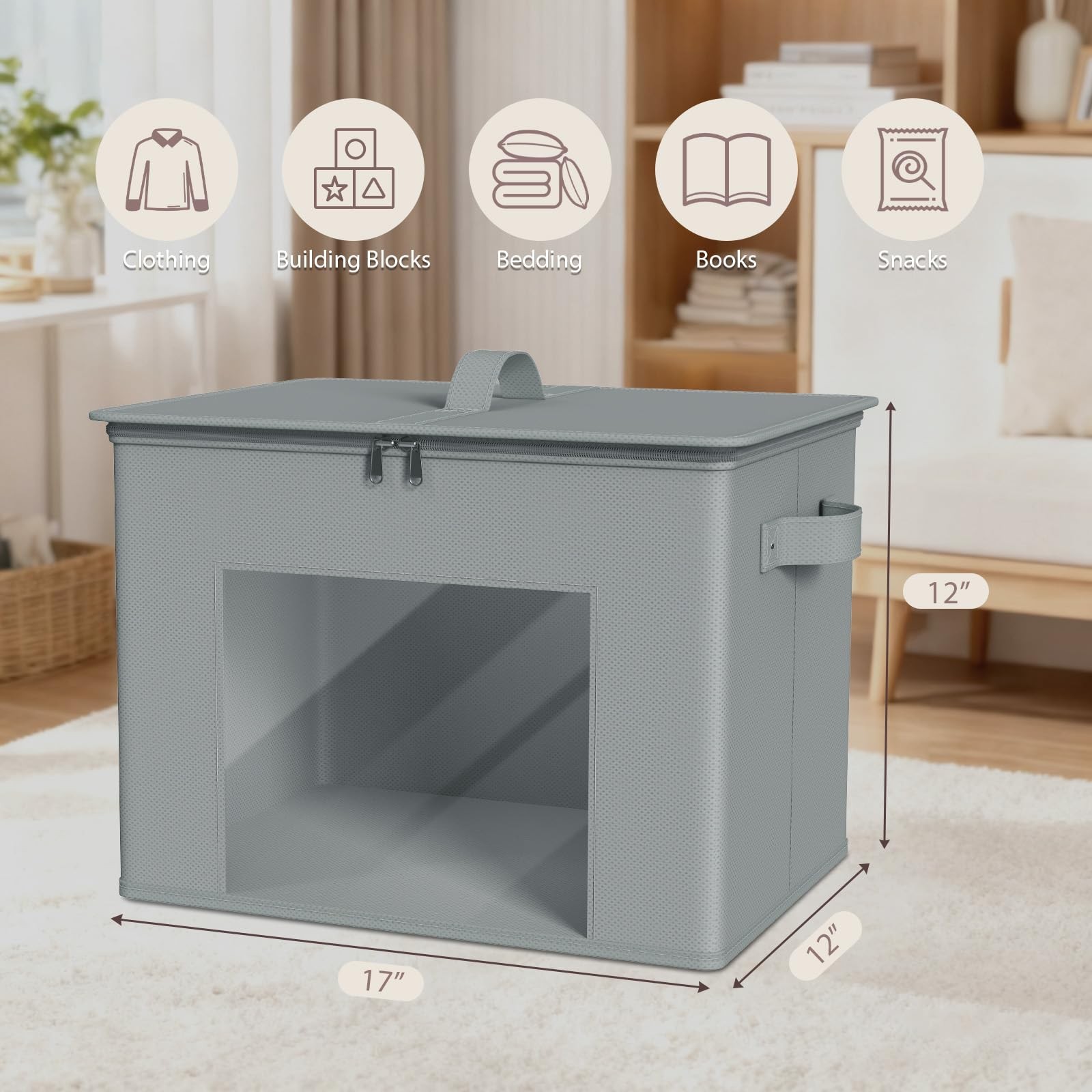 Fabric Storage Bins Stackable Closet Organizer Light Grey 17x12x12 In 4 PCS
