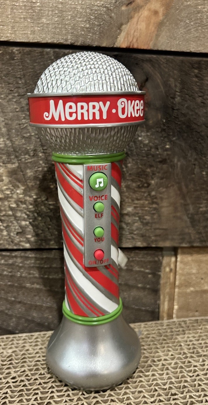 Hallmark Party Merry-Okee Christmas Karaoke Microphone candy cane stripe Works