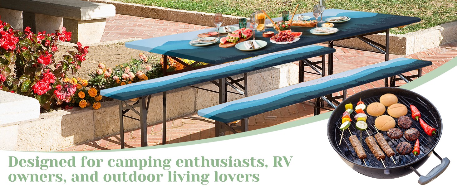 Picnic Table Cover with Bench Covers 6ft - Elastic Scratch-Resistant Waterproof