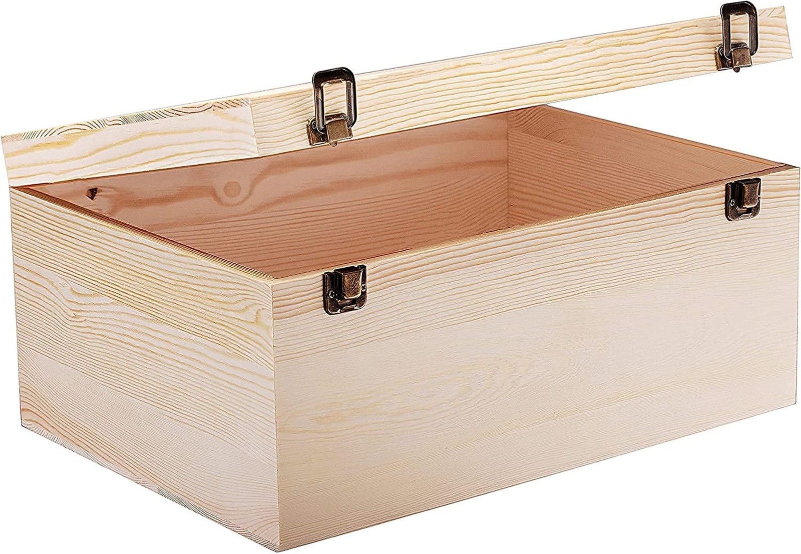14" x 10" x 6.5"- Large Wooden Box with Hinged Lid - Unfinished Wood Box - Pi...