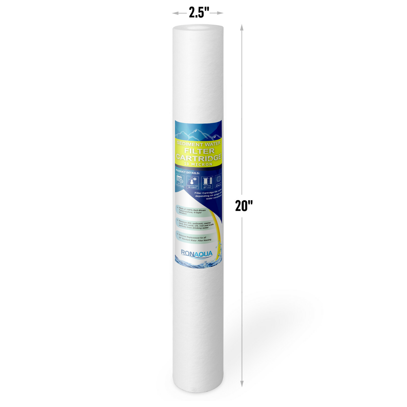 20" x 2.5" Sediment Water Filter 10 Micron Whole House Cartridges Set of 4