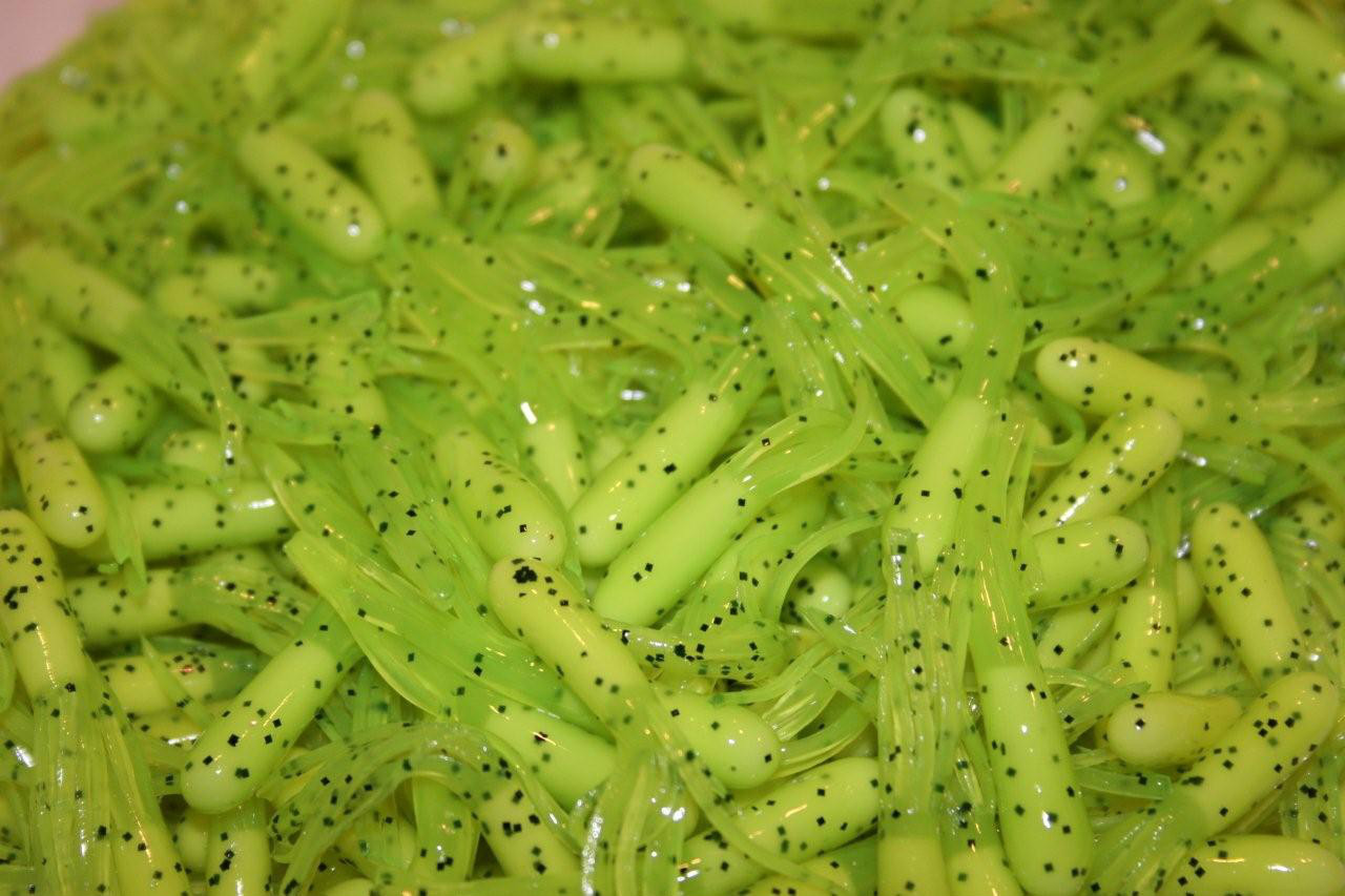100 pk 1.5" White / Chartreuse Pepper Crappie Fishing Tube Jig Skirts Bluegill