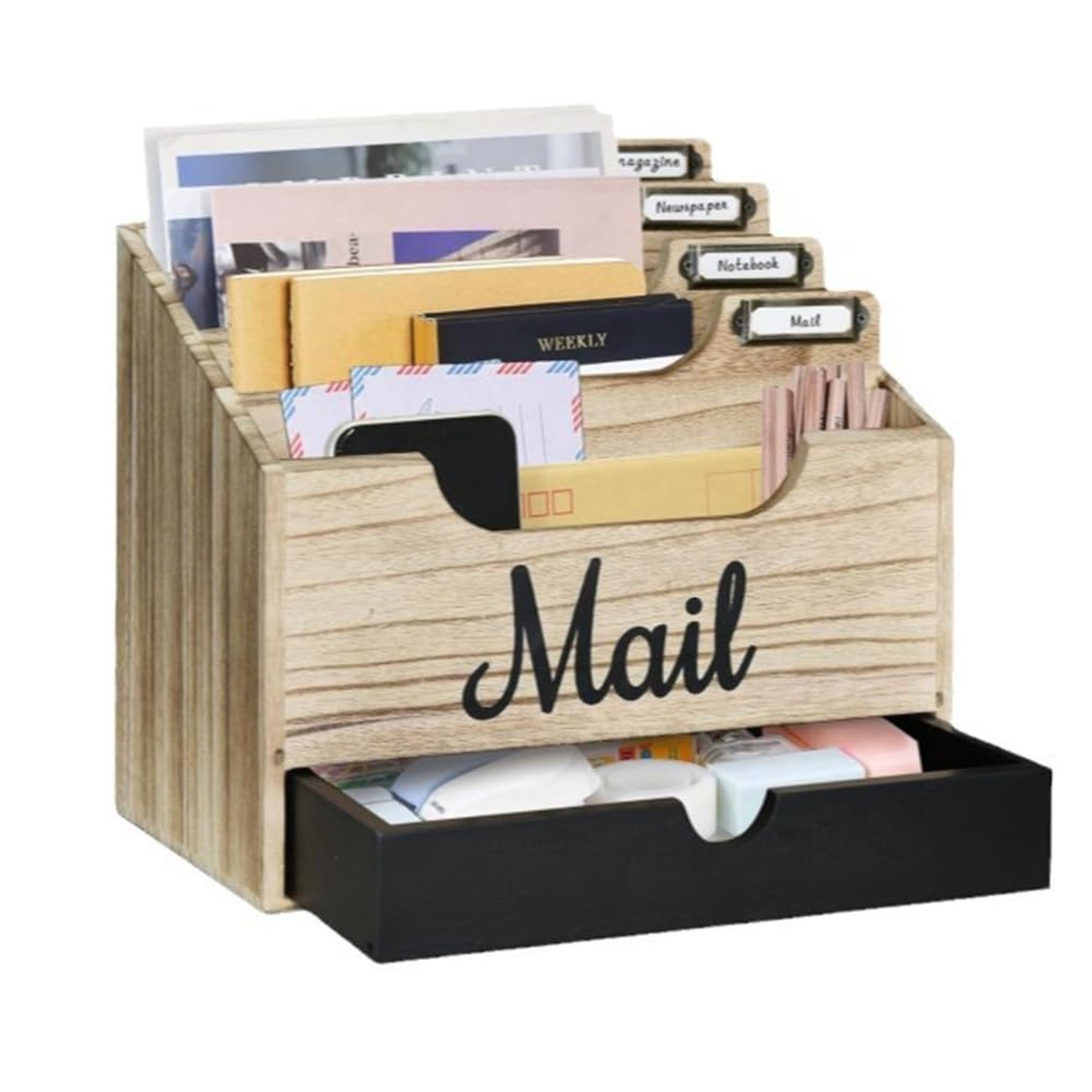 Wood Desk Organizer, Mail Organizer Countertop with 4 Compartments | Desktop ...