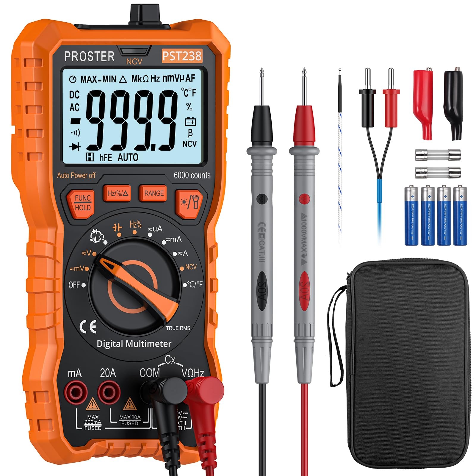 6000-Count TRMS Digital Multimeter Voltmeter NCV Detector Auto Range