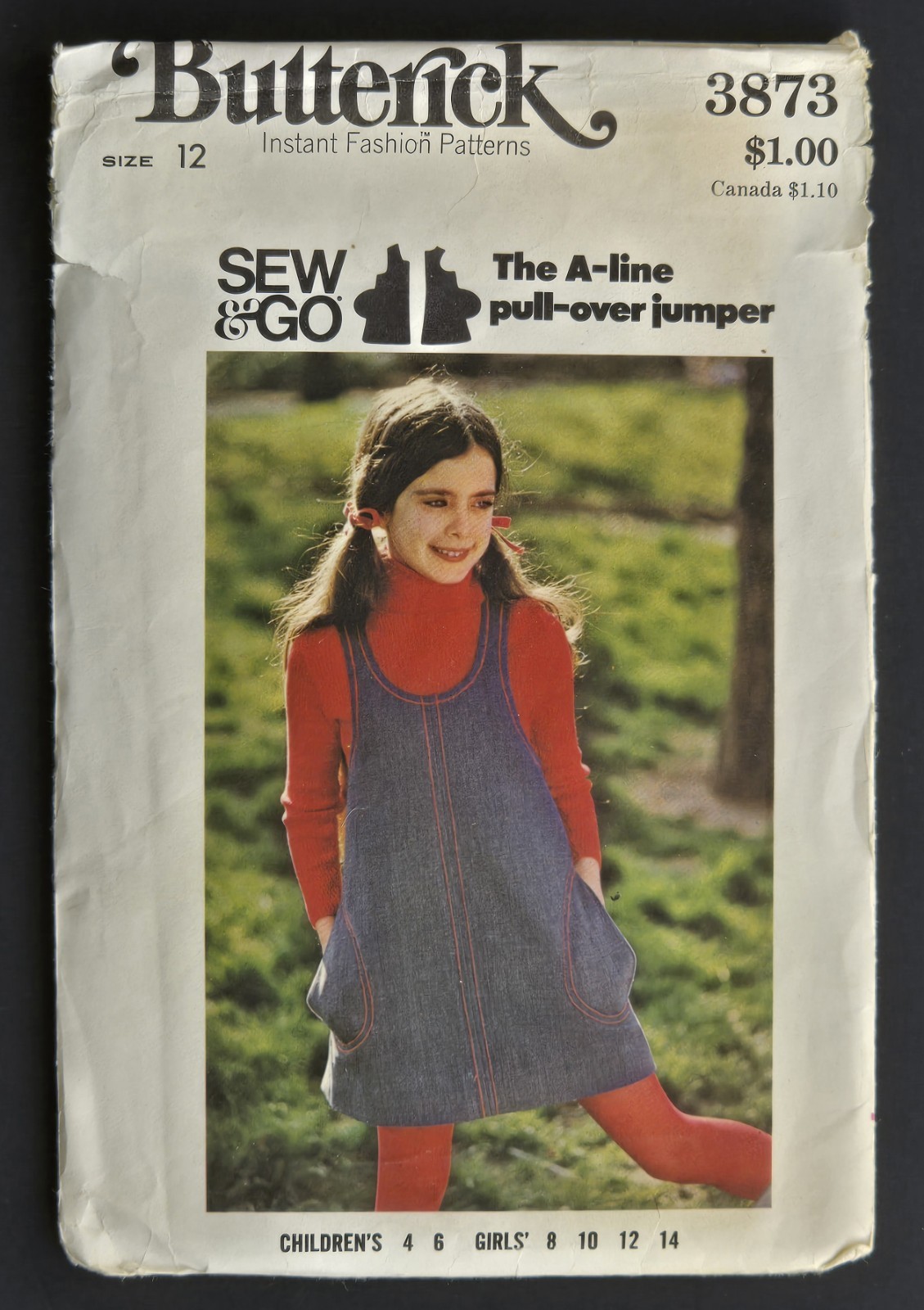 Vtg BUTTERICK Pattern 3873 UNCUT A-Line Pull-Over Jumper Children 4-6 Girls 8-14