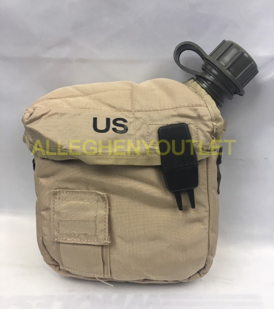 US Military 2 QT Collapsible Water Canteen + Desert Tan Cover Pouch NO STRAP VGC